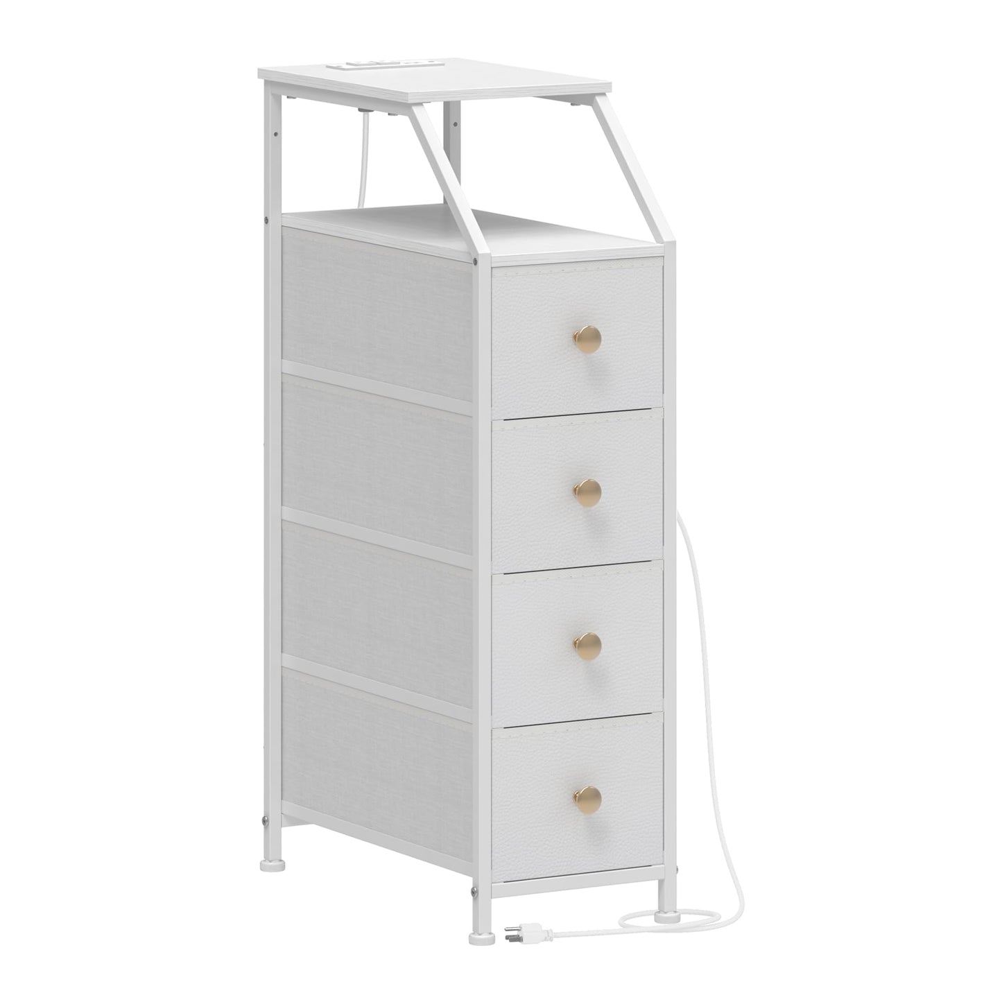 Tohomeor Narrow Dresser Tall Skinny Storage Tower Vertical Slim Chest of Drawers with Charging Station Small Nightstand Side Table for Bedroom, Bathroom, Small Spaces (White, 4 Drawers)
