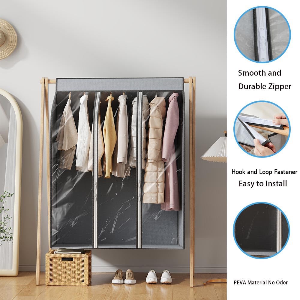 Large Garment Bags for Hanging Clothes with Zipper, Hanging Garment Bags for Closet Storage, Clothes Protector Bags to Keep Dust and Moisture off Clothes (silver gray, 23.6x39.3x39.3)