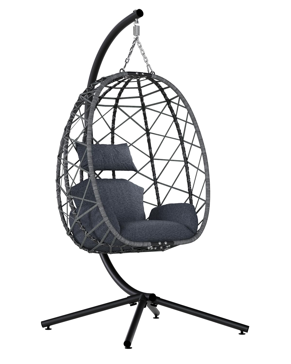 SWITTE Egg Swing Chair with Stand, Outdoor Patio Hanging Egg Chair, Indoor Hammock Chair with Cushion for Garden Backyard, 350LBS Capacity-Dark Grey