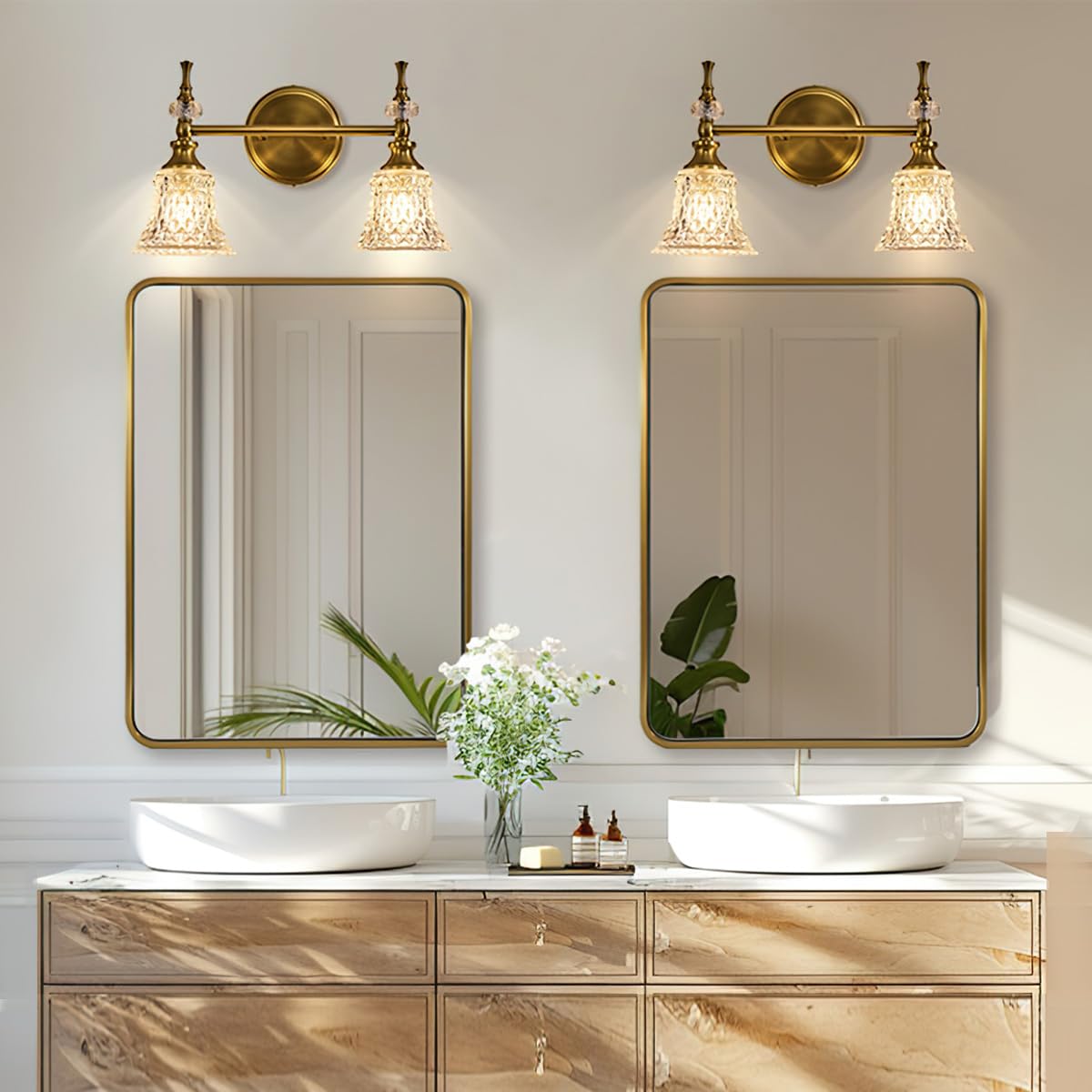 ANDY STAR Brushed Gold Mirrors for Bathroom, 24x36’’ Rounded Rectangle Mirror, Modern Brass Bathroom Vanity Mirror Non-Rusting Metal Tube Framed 1’’ Deep Wall-Mounted Mirrors Vertical/Horizontal