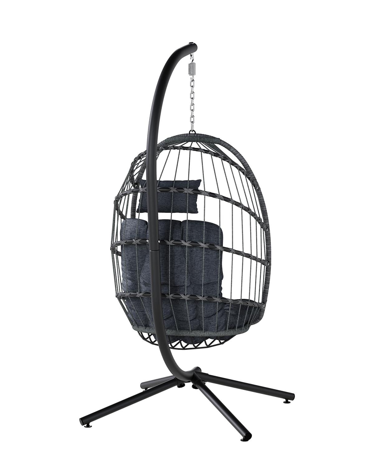 SWITTE Egg Chair Outdoor with Stand, Indoor Wicker Hanging Egg Swing Chair with Cushion, 350lbs Capacity for Patio, Bedroom, Garden - Gray