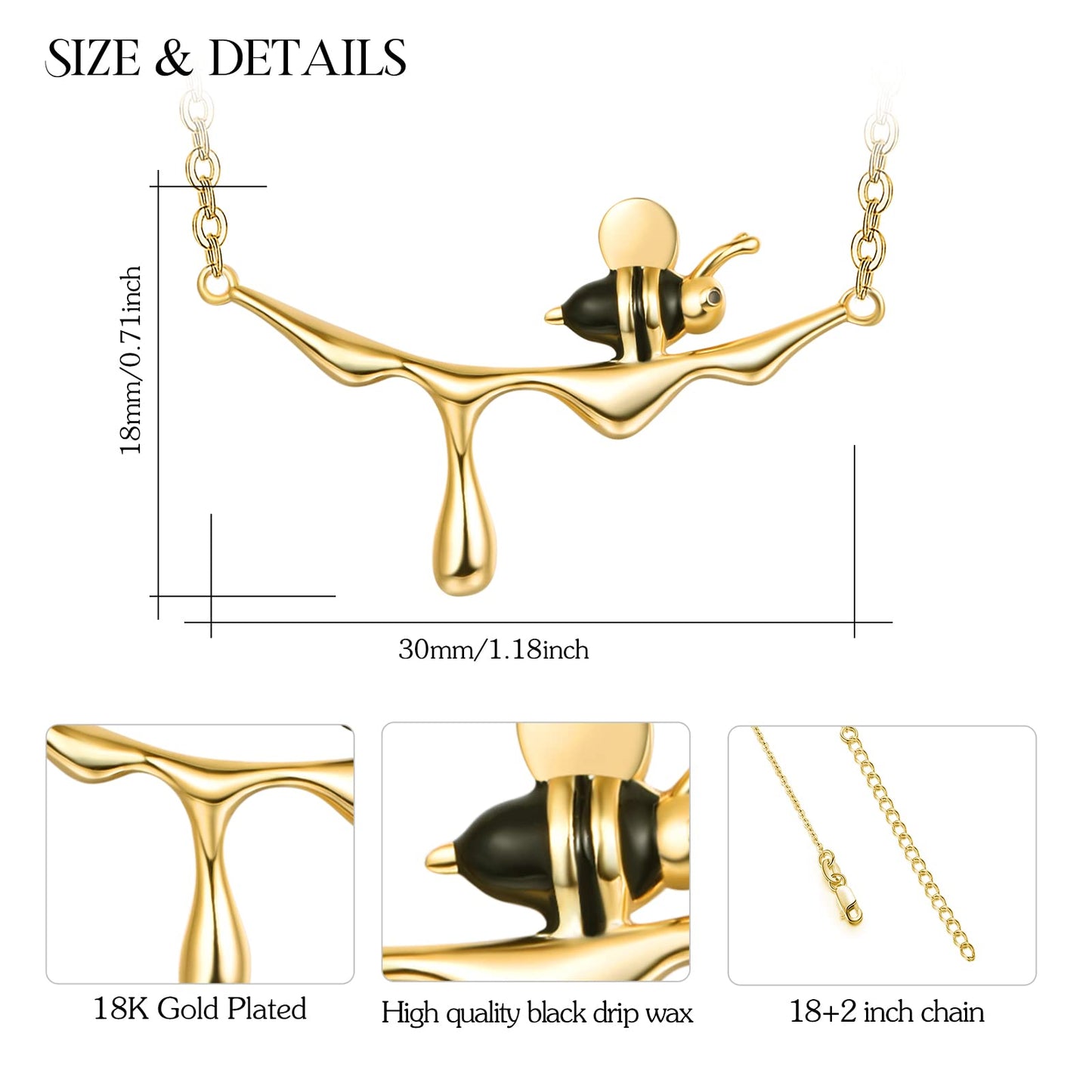 CUOKA MIRACLE Gold Bee Pendant 925 Sterling Silver Honey Bee Necklace Bumblebee Jewelry Birthday Gifts for Women