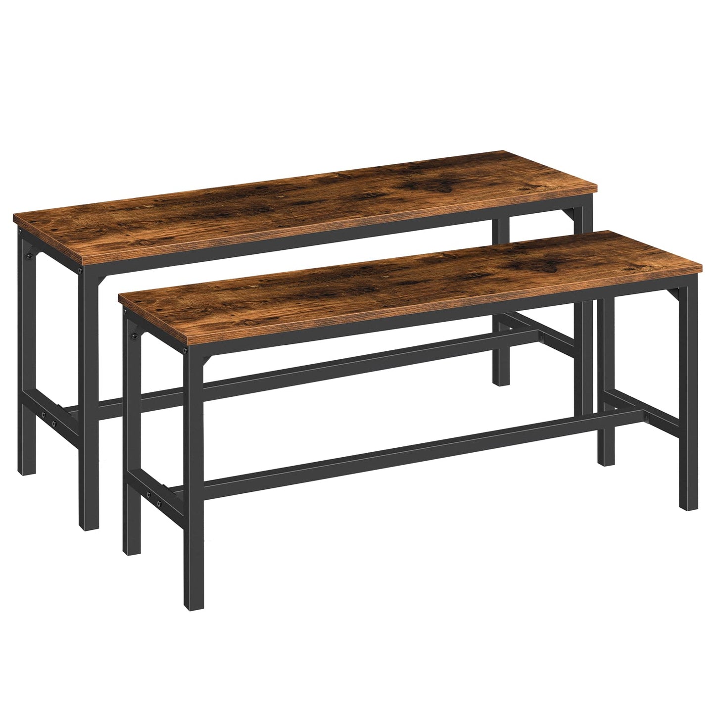 HOOBRO Dining Benches, Pair of 2 Industrial Kitchen Table Benches, Wooden Indoor Benches, Durable and Stable, for Dining Room, Kitchen, Living Room, Bedroom, Rustic Brown BF02CD01