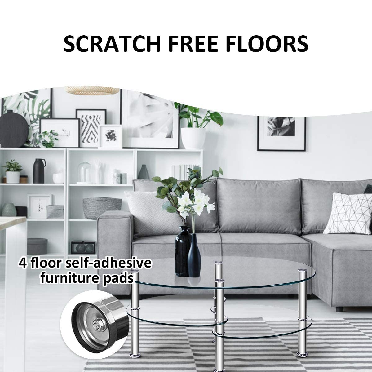 S AFSTAR Glass Coffee Table, Modern Style Glass Shelves with Steel Legs for Living Room, Cocktail Tea Table (Clear Glass)