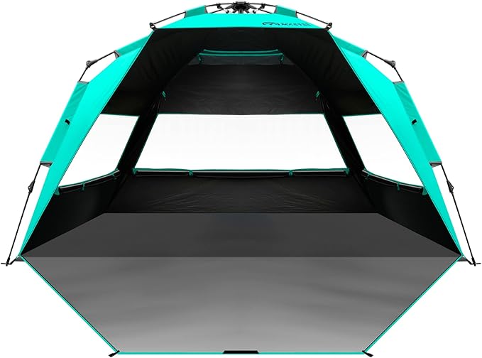 OutdoorMaster Beach Tent with Blackout Shelter Technology, Portable Beach Shade Sun Shelter Canopy for 4-6 Person with UPF 50+ UV Protection, Easy Setup Pop Up Tent Family Size