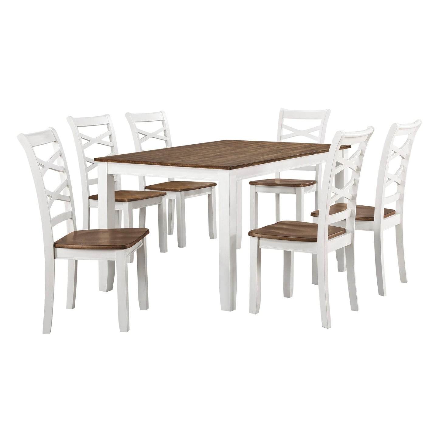 Lexicon Dining Table Set for 6 with Chairs, Solid Wood 7 Piece Farmhouse Dining Room Table and Chairs Set of 6, Cross Back, Easy Assembly Seater for Indoor Home, Dinner, Kitchen, Cherry/White