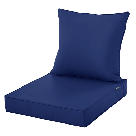 Comcaver Outdoor Chair Cushions 24x24 Inch, Waterproof Fade Resistant Deep Seat and Backrest Cushion Set for Patio Furniture, Navy, 1 Set