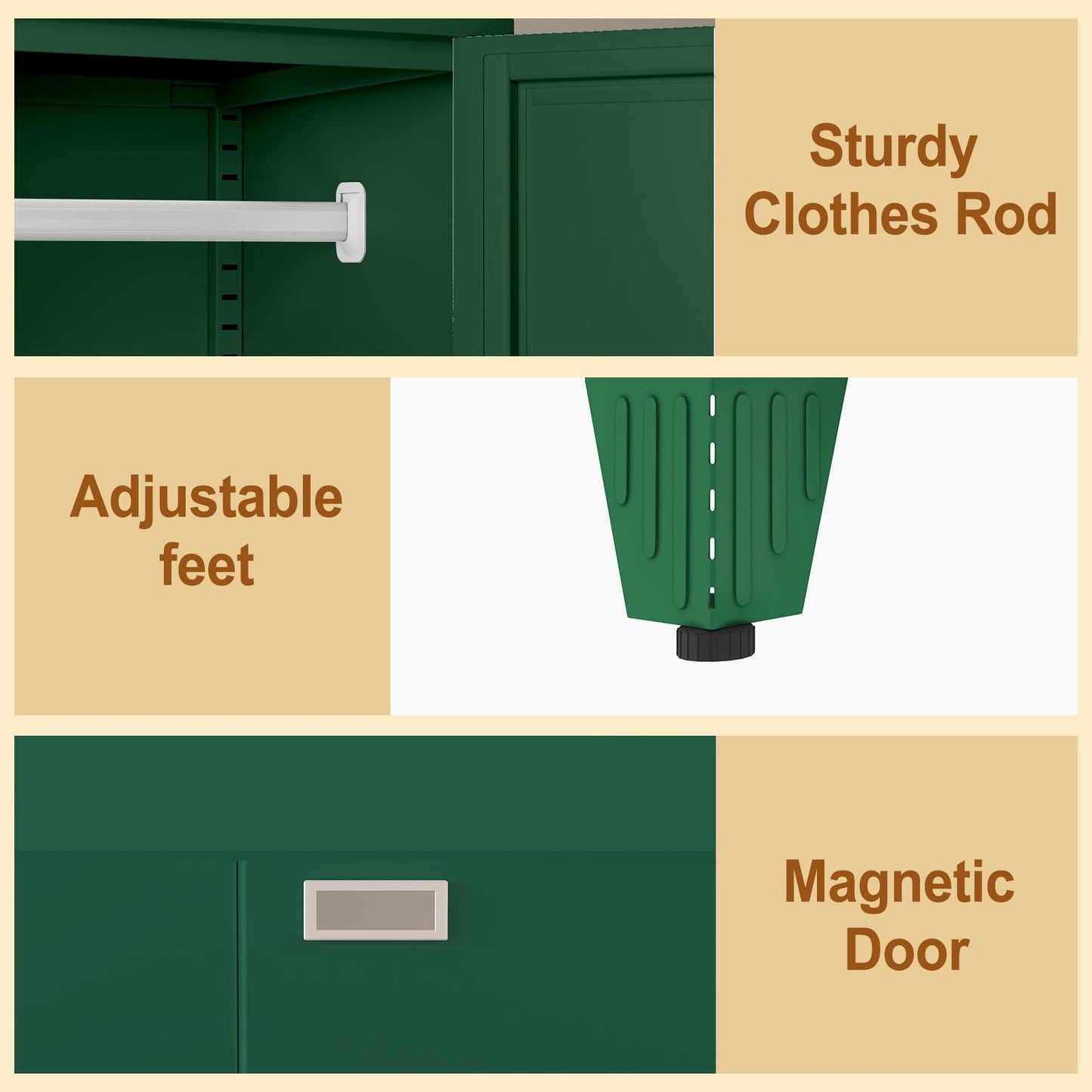 Metal Armoire Wardrobe Closet Storage Cabinet with Mirror, 71'' Wardrobe Cabinet with Hanging Rod Metal Closet with 2 Adjustable Shelves for Bedroom, Laundry Room, Cloak Room