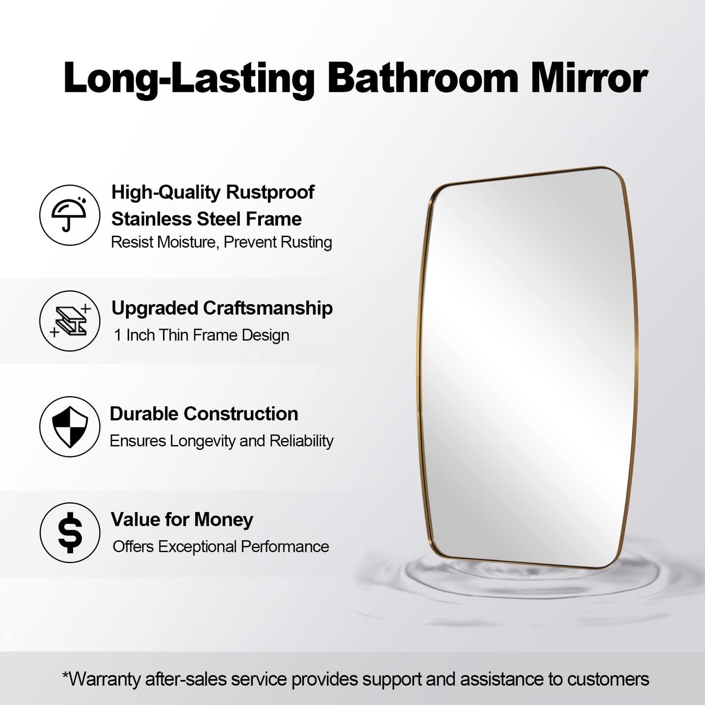 ANDY STAR Gold Mirror for Bathroom, 28x36 Inch Stainless Steel Metal Frame Oblong Bathroom Mirror for Vanity, 1’’ Deep Wall Mounted Vertically/Horizontal