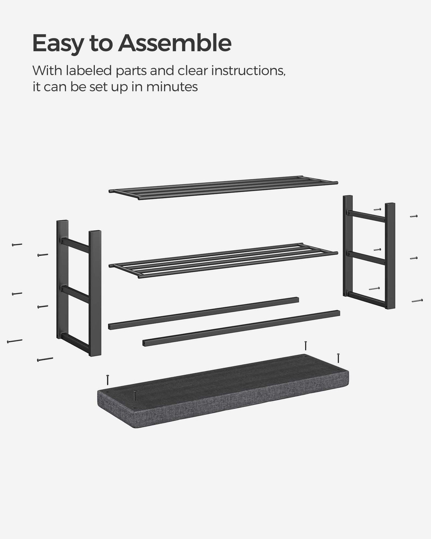 SONGMICS Shoe Bench, Storage Bench, Entryway Bench with Cushion, Shoe Shelf with Seat, Space-Saving, Modern Style, for Living Room, Bedroom, Hallway, Dark Gray and Ink Black ULBS579B33