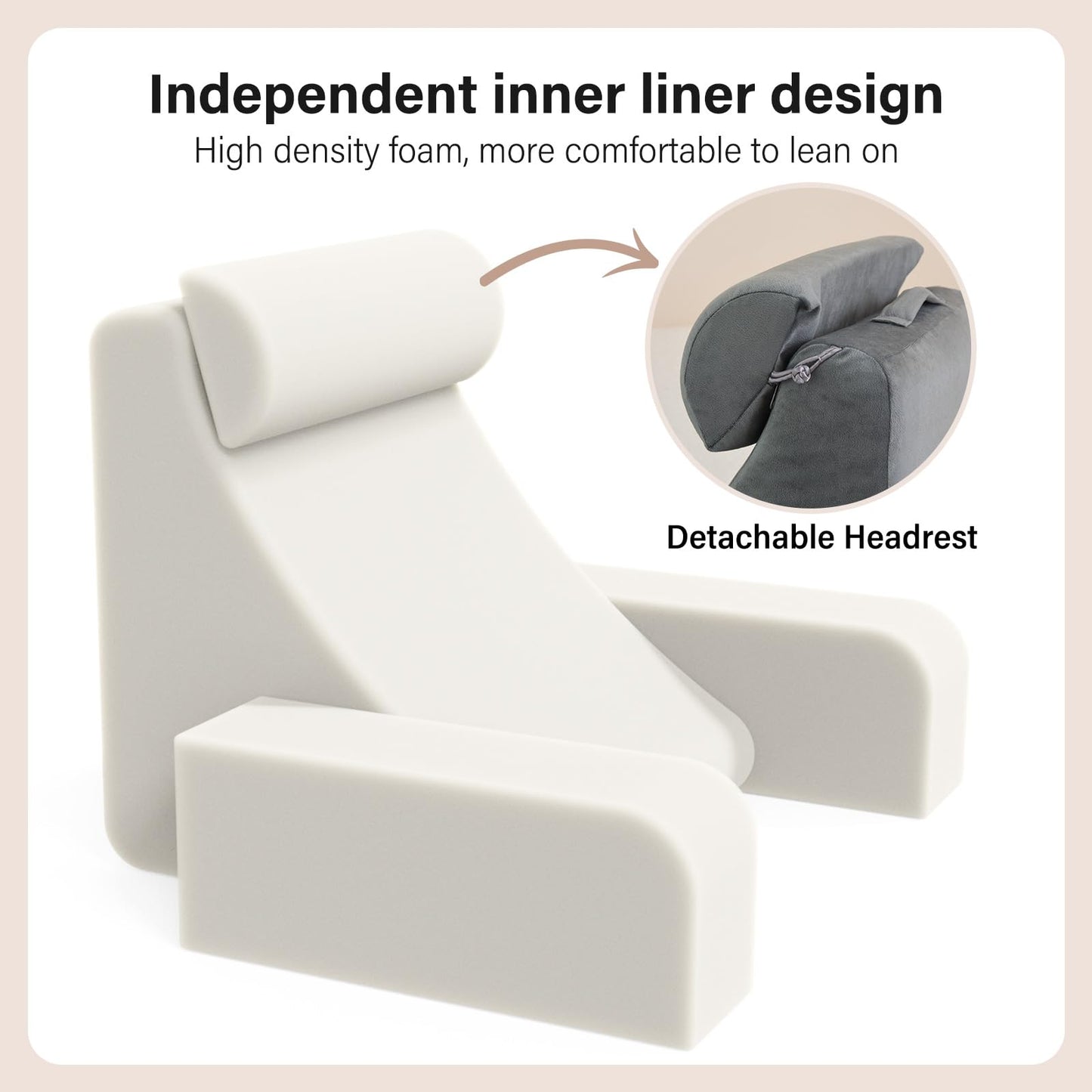 ENITYA Reading Pillow for Sitting in Bed Adult, 19" Back Pillow for Bed Sitting up, Backrest Cushion for Reclining/Reading/Gaming/Resting/Watching TV, Bedrest, Couch or Floor, Medium(Grey)