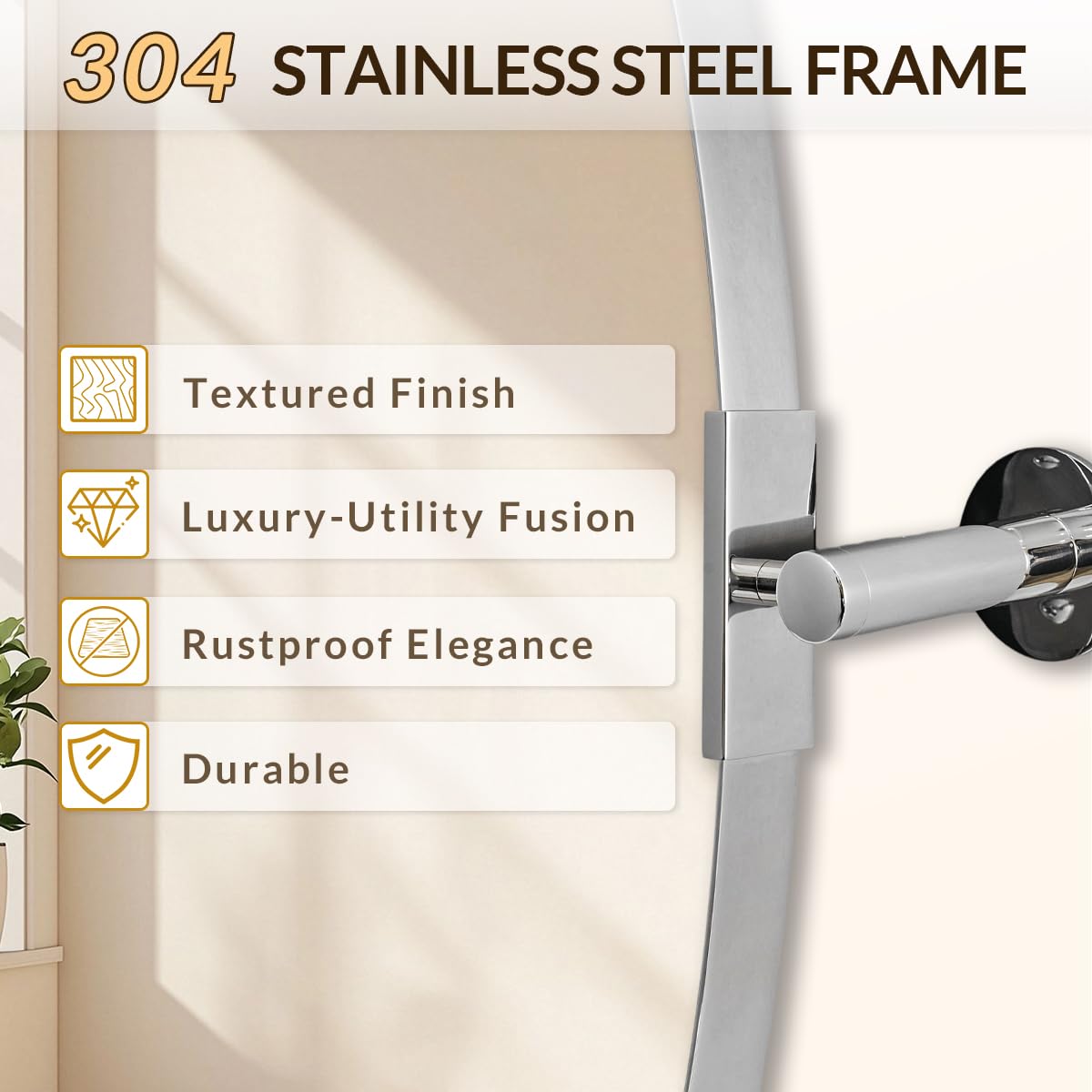 ANDY STAR Oval Bathroom Mirror, 22" x 34" Chrome Stainless Steel Metal Frame Pivoting Mirror for Over Sink with Adjustable Tilting Design, Vanity Mirror for Modern Wall