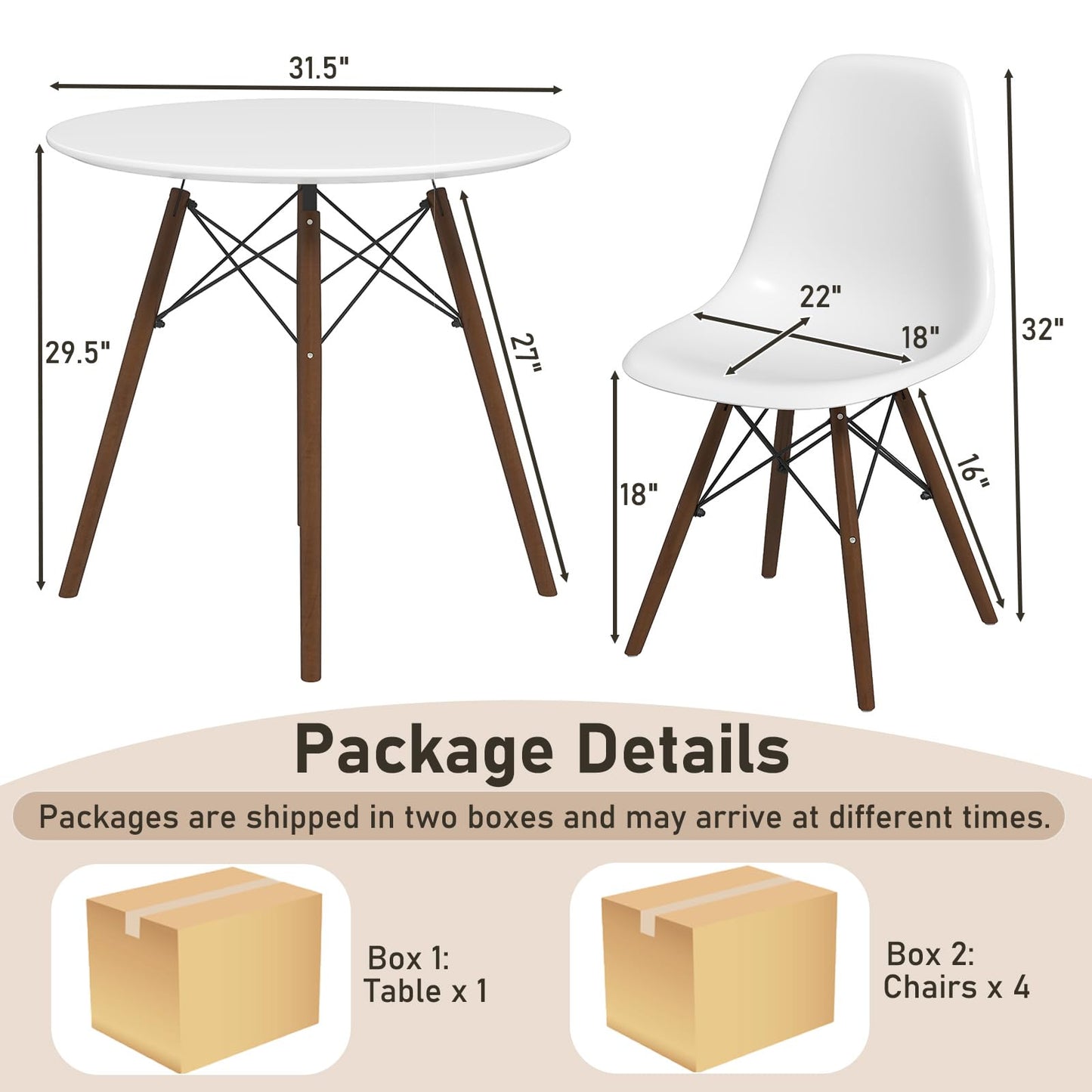 Tangkula Round Dining Table Set for 4, Modern Circle Kitchen Table & 4 Chairs with Ergonomic Seats and Solid Wood Legs, 5-Piece Dining Room Set for Small Spaces, Kitchen, Living Room