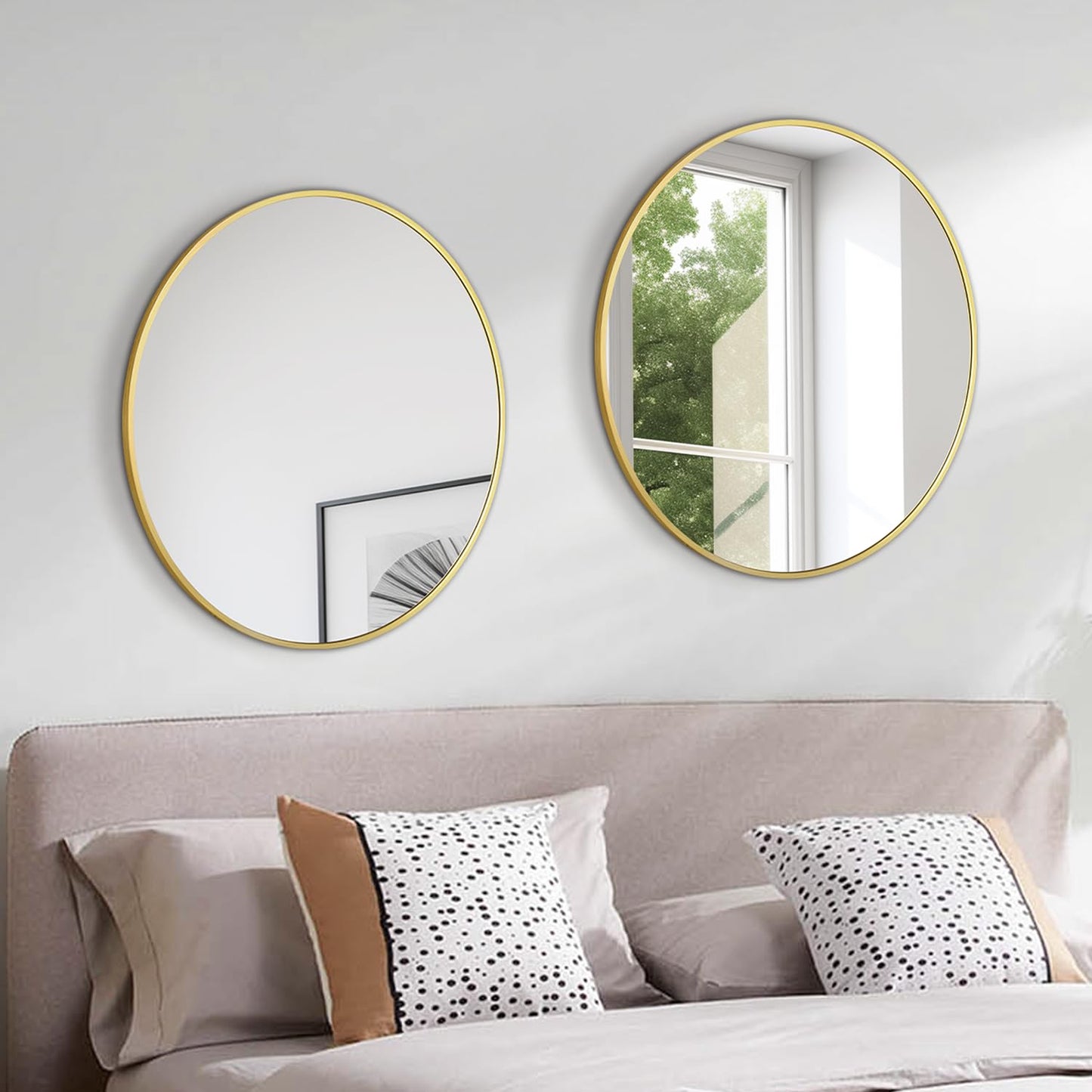PUZONJIG Round Mirror 24 Inch Gold Round Bathroom Mirror Wall Mirror Brushed Metal Frame Anti-Rust Tempered Glass for Bathroom Bedroom Entryway Living Room