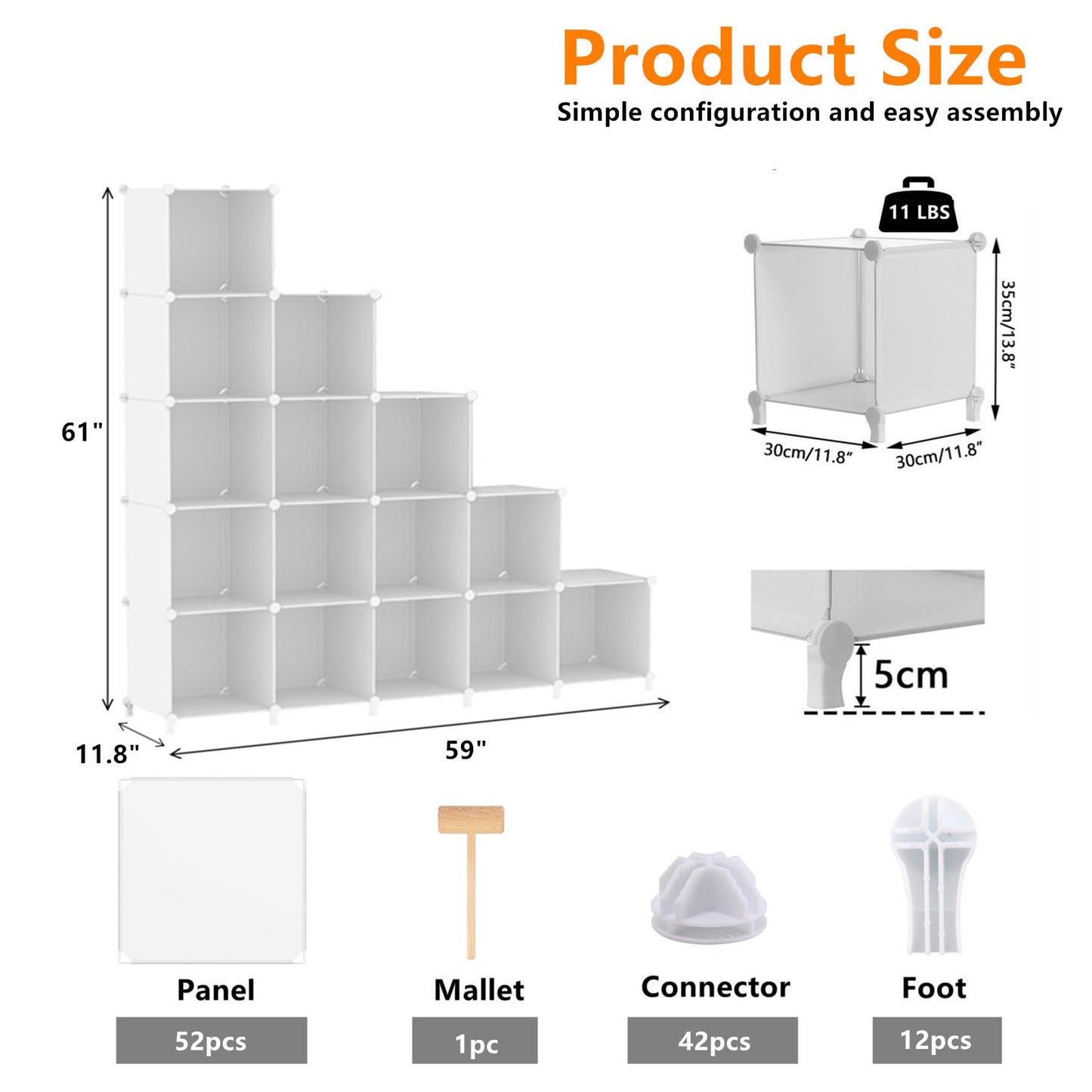 AWTATOS Cube Storage Organizer, 16 Cube Closet Organizer, Stackable Storage Cube Shelves, DIY Portable Closet Clothes Organizer Shelving for Bedroom, Closet, Wardrobe, Bathroom, White