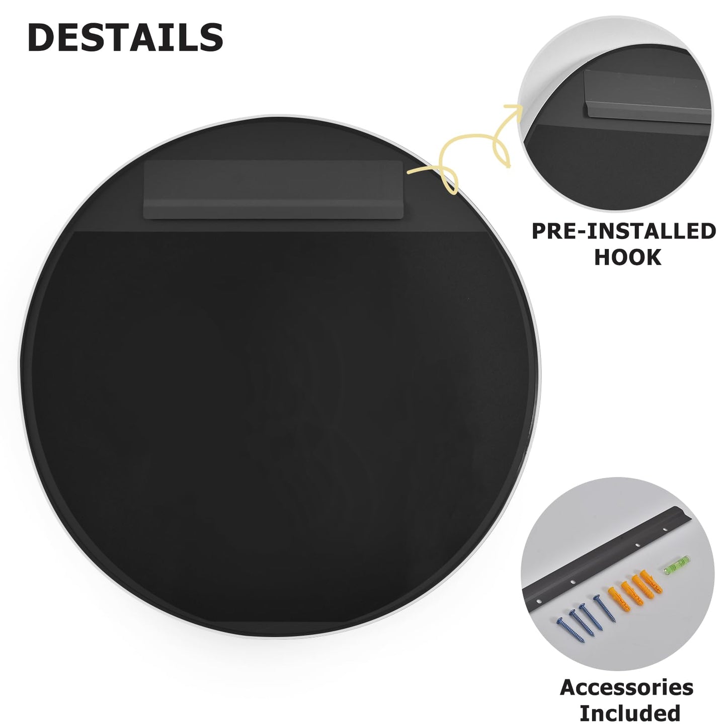 Easly 24 Inch Round Bathroom Mirror - Wall Mounted Circle Mirror with Metal Frame, Modern Mirror Suitable for Bathroom, Vanity, Entryway, Living Room, Wall Decor，Silver