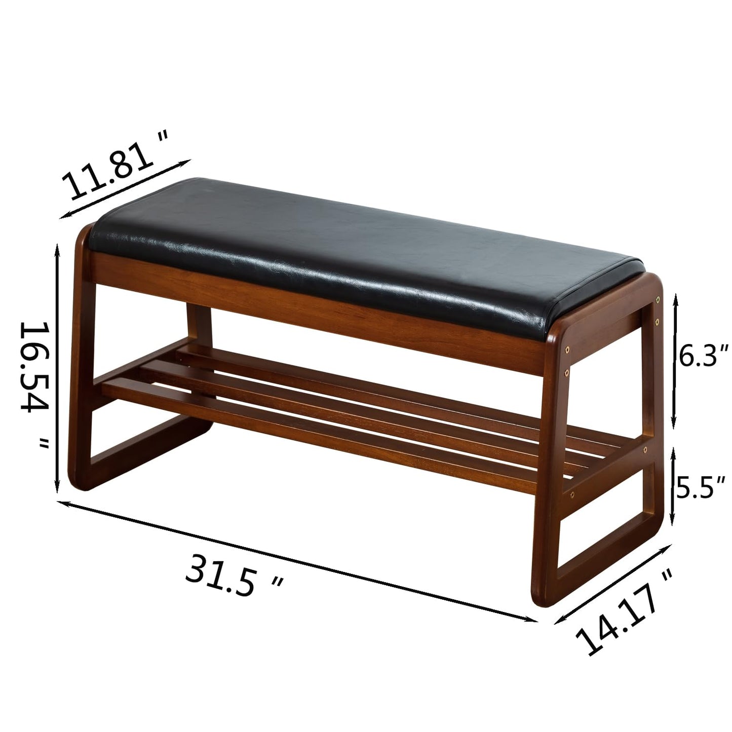 SOBIBO Solid Wood Shoe Bench, 2-Tier Entryway Bench with Cushion and Flip-Open Storage Box, Mid-Century Modern Shoe Bench Rack for Hallway, Mudroom(Black, 31.5'')