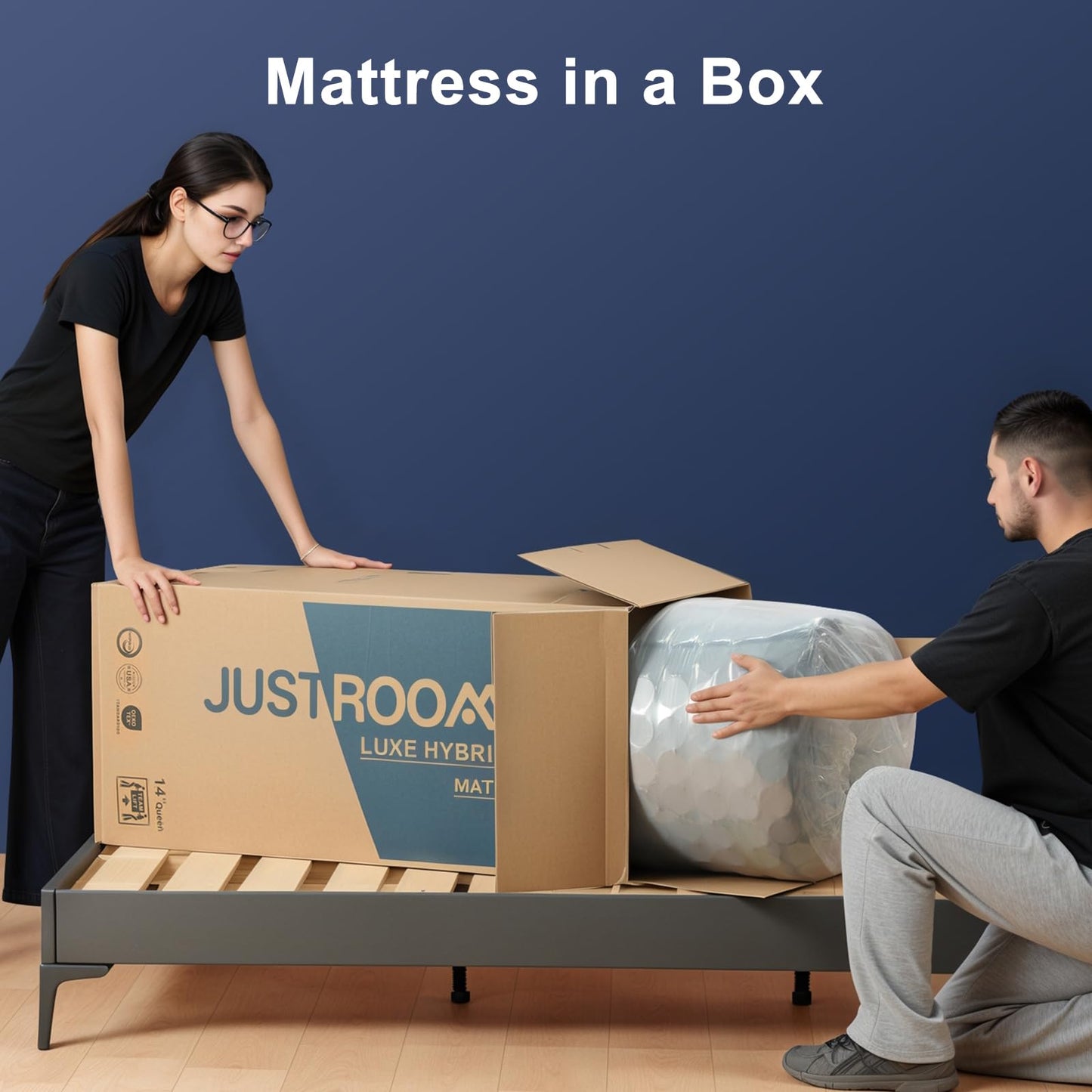 JUSTROOMY Queen Mattress Firm 12 Inch Hybrid Mattress with Gel Memory Foam, Cooling Ice Silk Top, Mattress in a Box, Back Pain Relief, Individual Pocket Spring-Extra Edge Support, 60*80", US Assembly