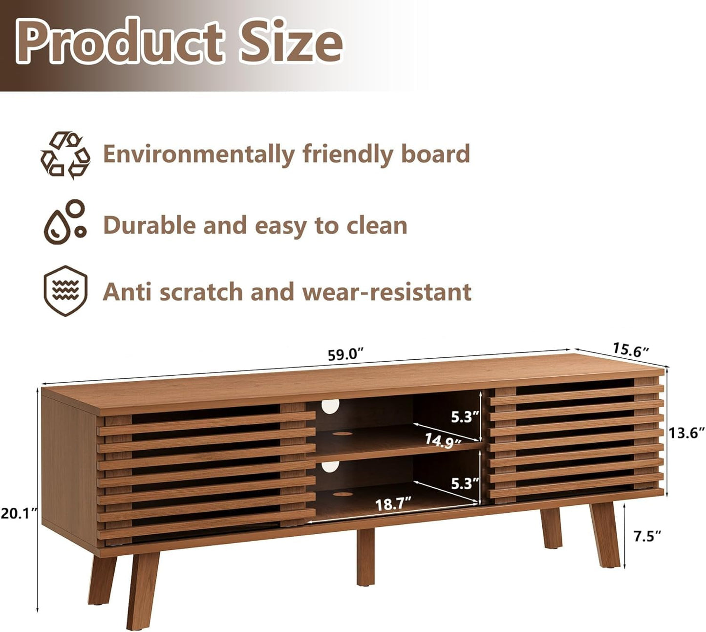 MAISONARIA Living Room Table Sets of 2, Mid Century Coffee Table & Dresser TV Stand, Sliding Door Coffee Table with Storage, Modern TV Stand for Bedroom, Living Room (Walnut)