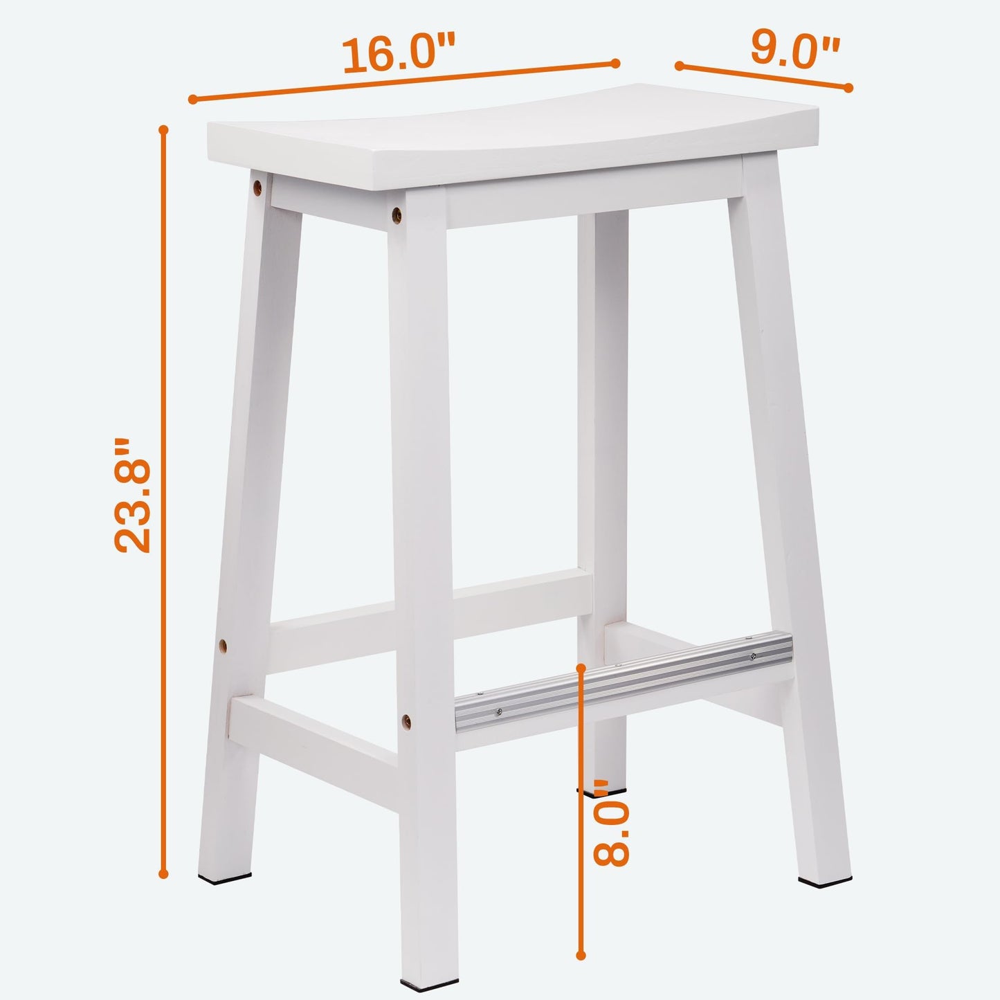 Elevon Solid Wood Saddle-Seat Kitchen Counter-Height Stool, 24-Inch Height, White - Set of 2