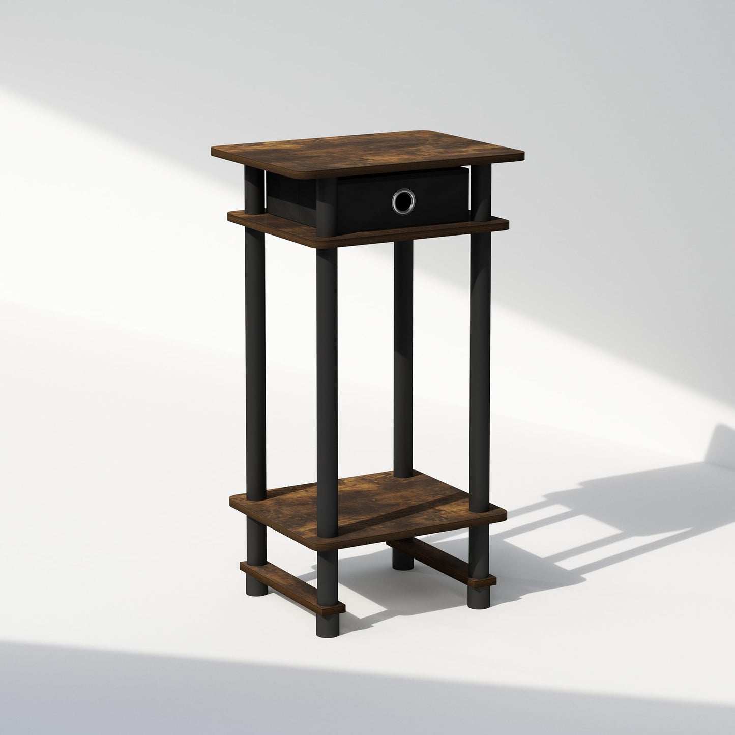 Furinno Turn-N-Tube Tall Nightstand with Bin, 1-Pack, Plastic Poles, Amber Pine/Black
