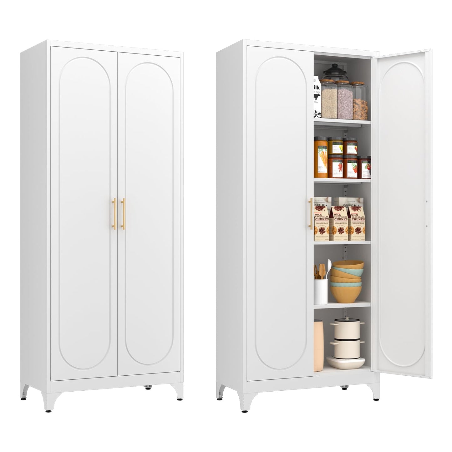 Polup Metal Storage Cabinet with Doors and Shelves, 71 Inch Tall Kitchen Pantry Cabinet, Pantry Cabinets for Kitchen Storage, Freestanding Cupboard for Living, Dining Room, White, Assembly Required