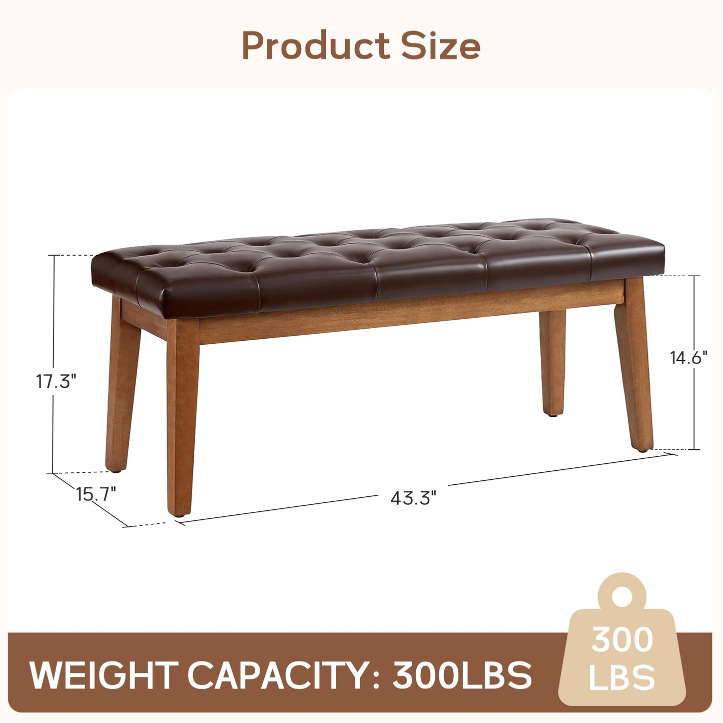 HUIMO Button-Tufted Bench for End of Bed, Entryway Bench with Upholstered Linen Fabric, Ottoman Bench for Living Room,Dining Bench for Kitchen(Brown)