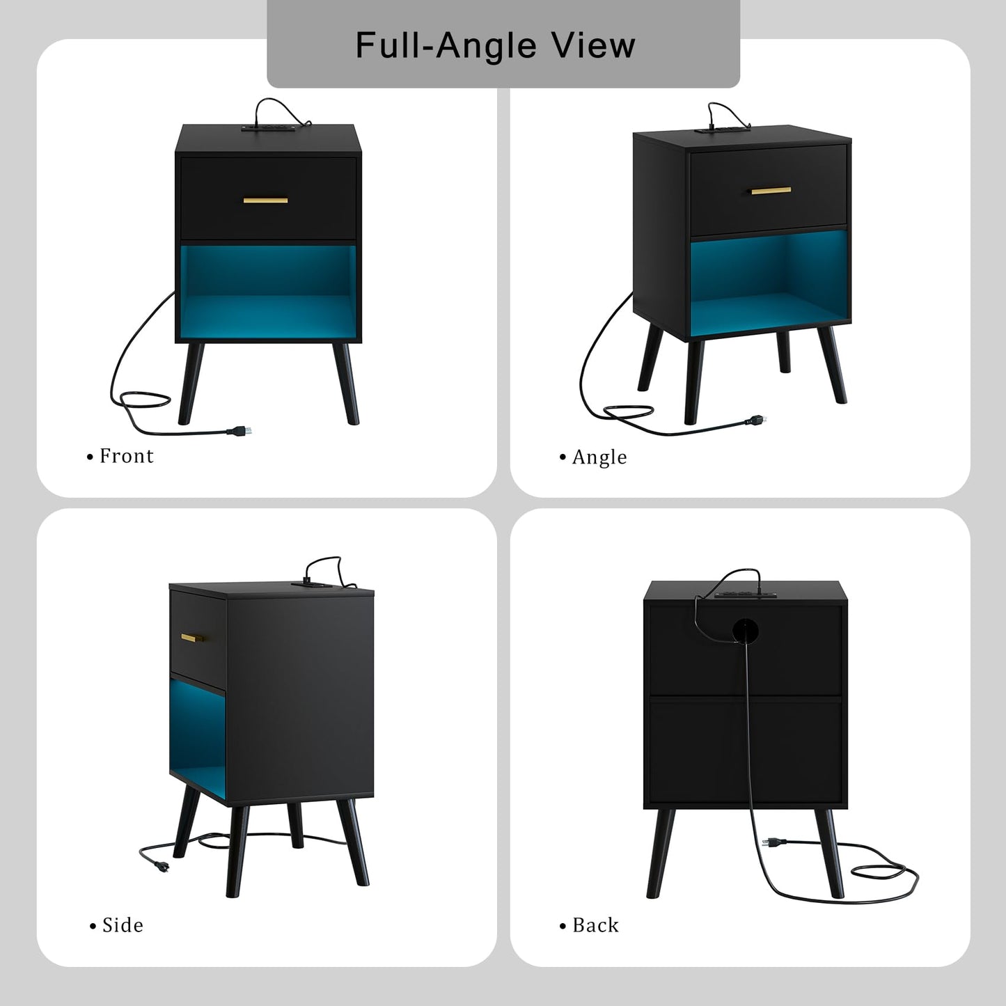 Aienvey Nightstand with Charging Station and LED Lights, Small Side Table, Bedside Table with Drawer, Modern Night Stand, End Table for Bedroom, Living Room (Black)