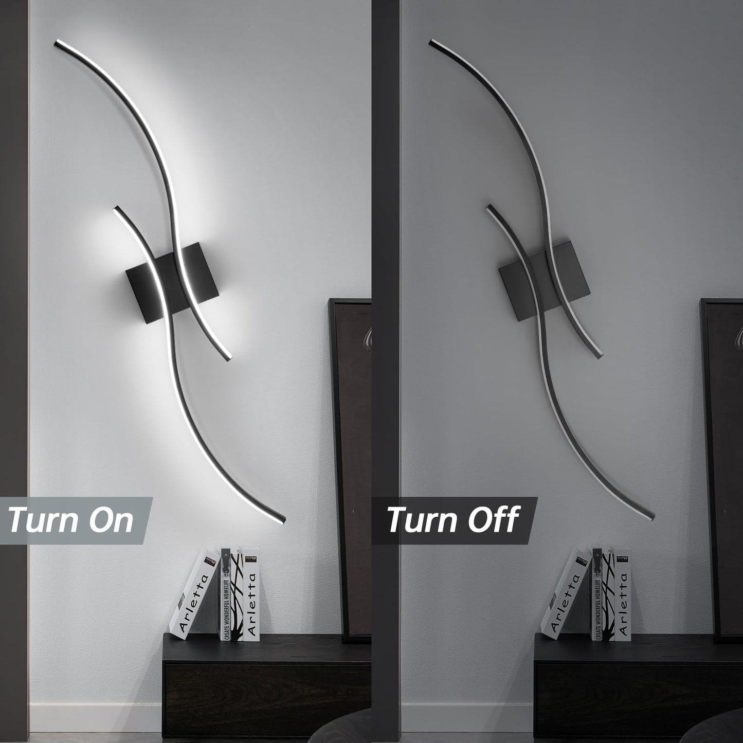 CANEOE Modern Wall Sconce Set of Two, 5CCT Dimmable Indoor Led Wall Sconce Lighting Set of 2, Hardwire Black Led Wall Lamps for Living Room Bedroom Bathroom Hallway, 31.5Inch (2 Packs)