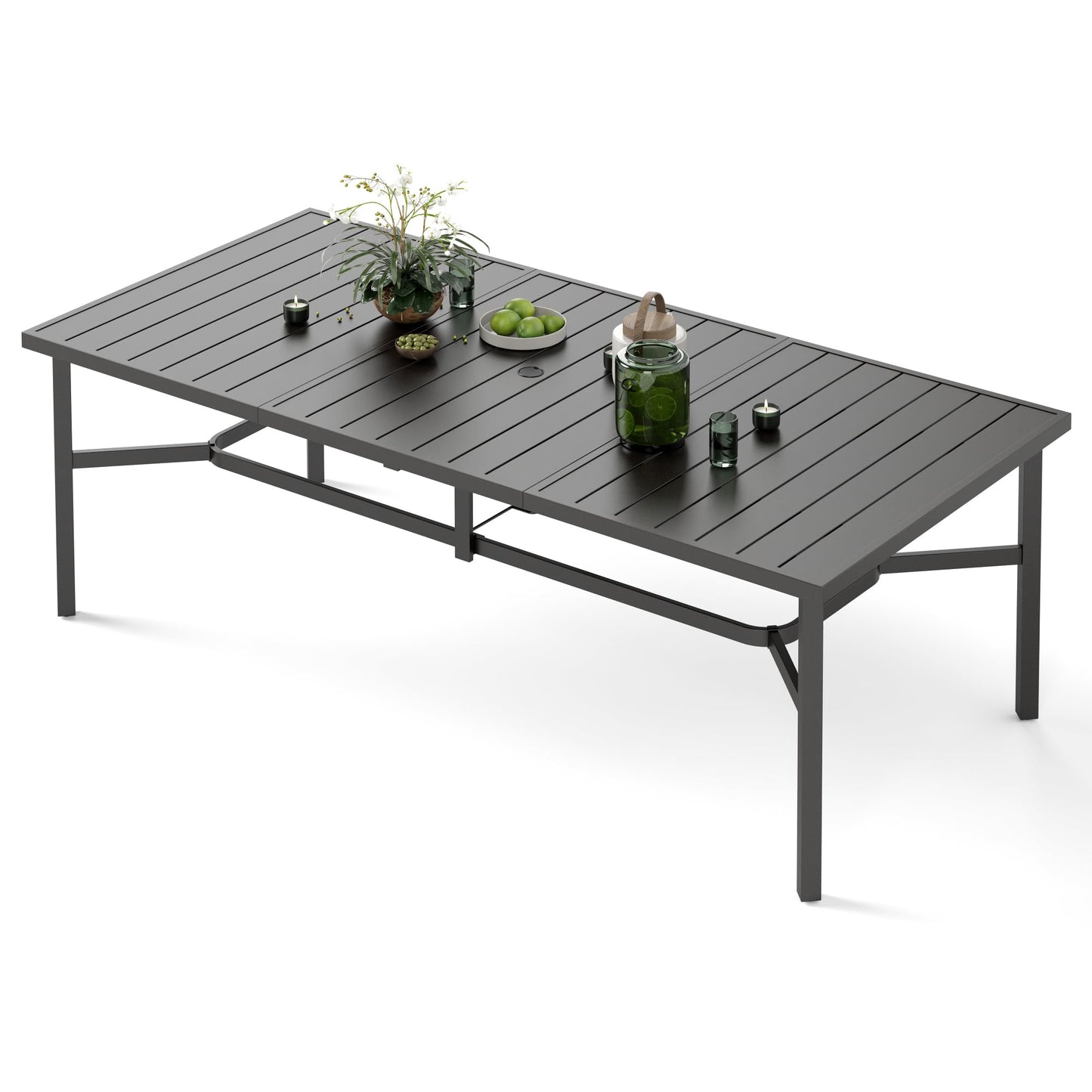 MIXPATIO Outdoor Patio Dining Table for 8, 83" x 39" Rectangular Metal Patio Dining Table with 1.7" Umbrella Hole for Garden, Backyard and Porch