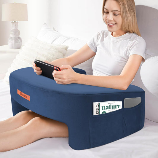 ByNaRIX Reading Pillow for Gaming, Lap Desk Pillow for Laptop, Extra Large Arm Rest Pillow for Adult Working, Playing, Crocheting, Steam Deck Switch/Sitting in Bed Floor Couch Sofa Blue