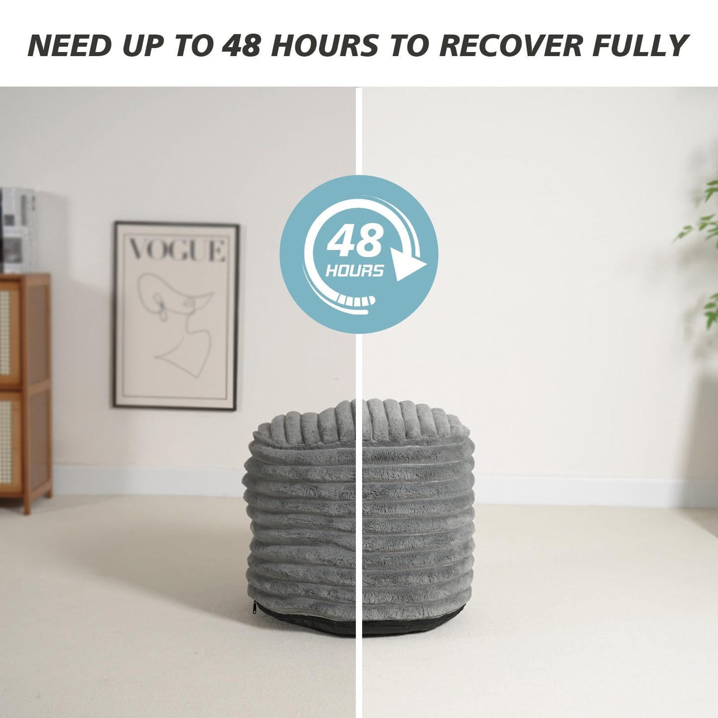 Pouf Ottoman Stuffed Round for Foot Rest, Faux Fur Poufs with Foam Chunk Filling, Storage Ottoman Pouf Foot Stool Cushion, 20 X 15 Inch Floor Chair for Living Room Bedroom Home Decor, Light Gray