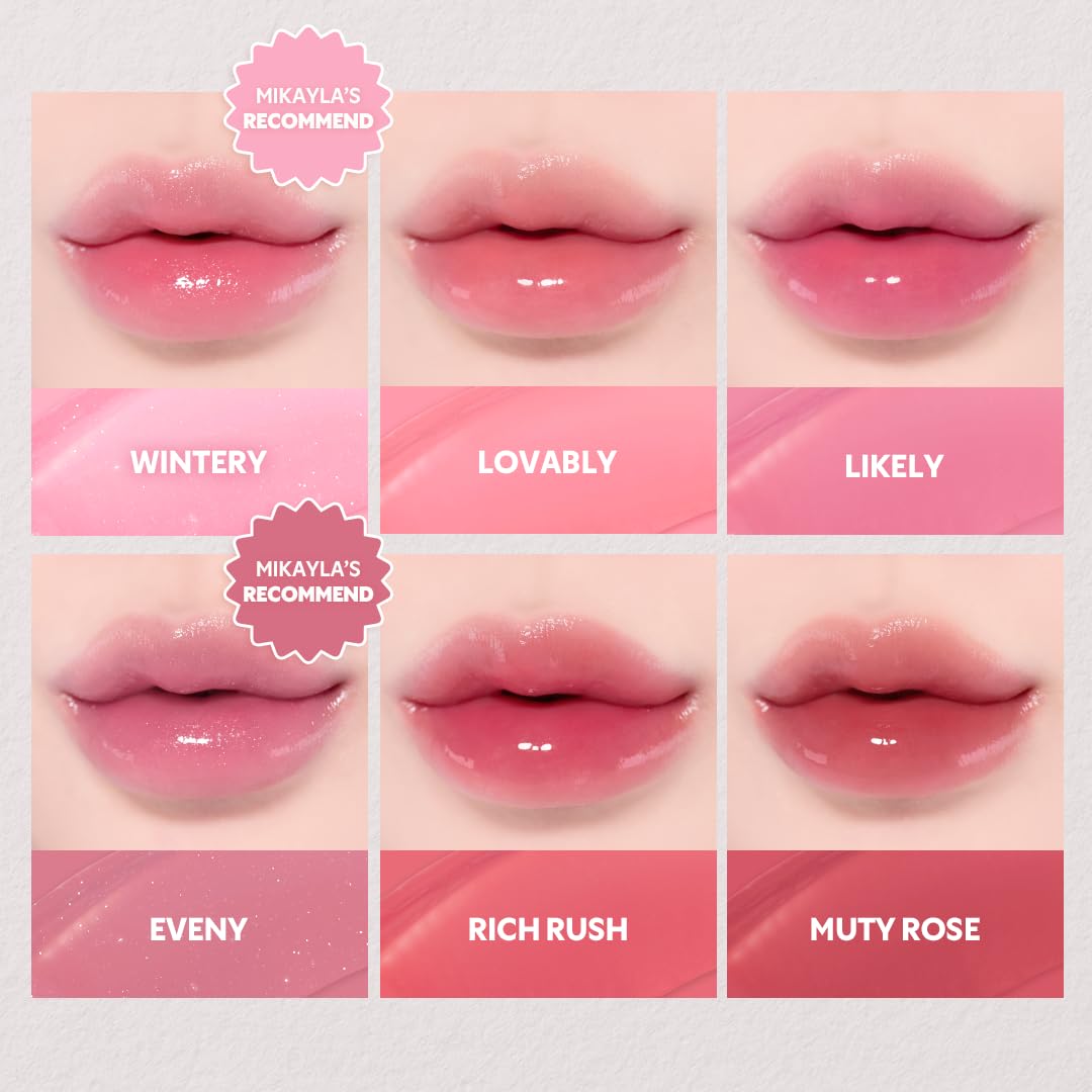 TIRTIR [*Mini Size Waterism Tinted Lip Gloss #24 Lovably, 0.06 Fl Oz – Kiss Ready Lipgloss, 12H Long Lasting Non Sticky Natural Tinted Glow Korean Multiuse Cheek and Lip Tint for Women gift