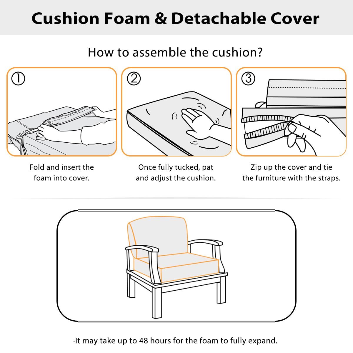 Sundale Outdoor Olefin Deep Seat Cushion, Patio Chair Cushion and Pillow, Water-Resistant Sectional Sofa Pad with Straps Dark Green, 24 x 24 x 4 Inches
