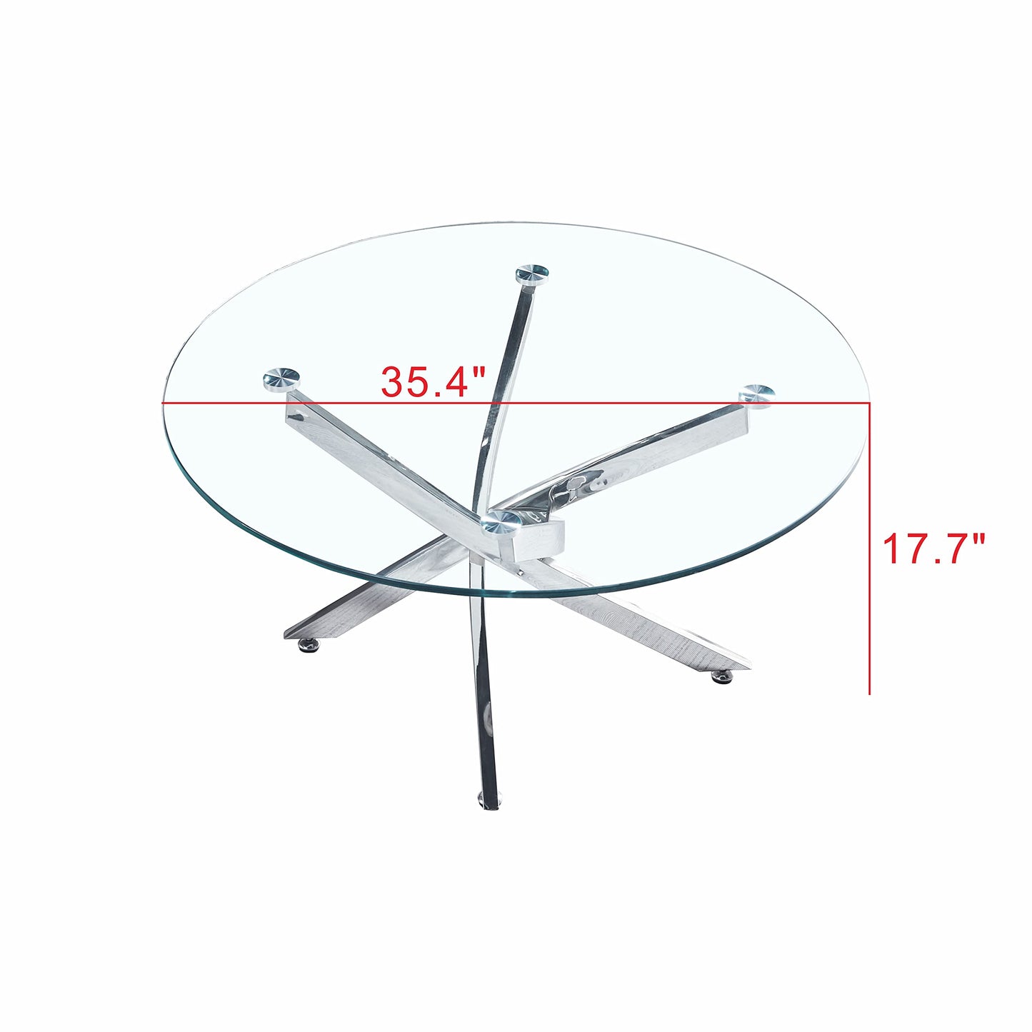 SSLine Round Glass Coffee Table with Silver Base Clear Tempered Glass Pedestal Center Table Luxury 35.4" Coffee Table for Living Room Bedroom Reception Room Coffee Table w/Mirror Stainless Steel Legs