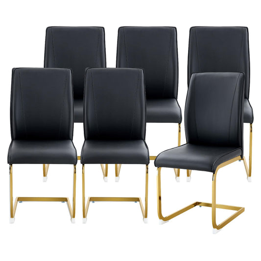 cinkehome Set of 6 Modern Dining Chairs, High Back PU Faux Leather Upholstered Armless Chair with Metal Legs for Kitchen Dining Room Living Room