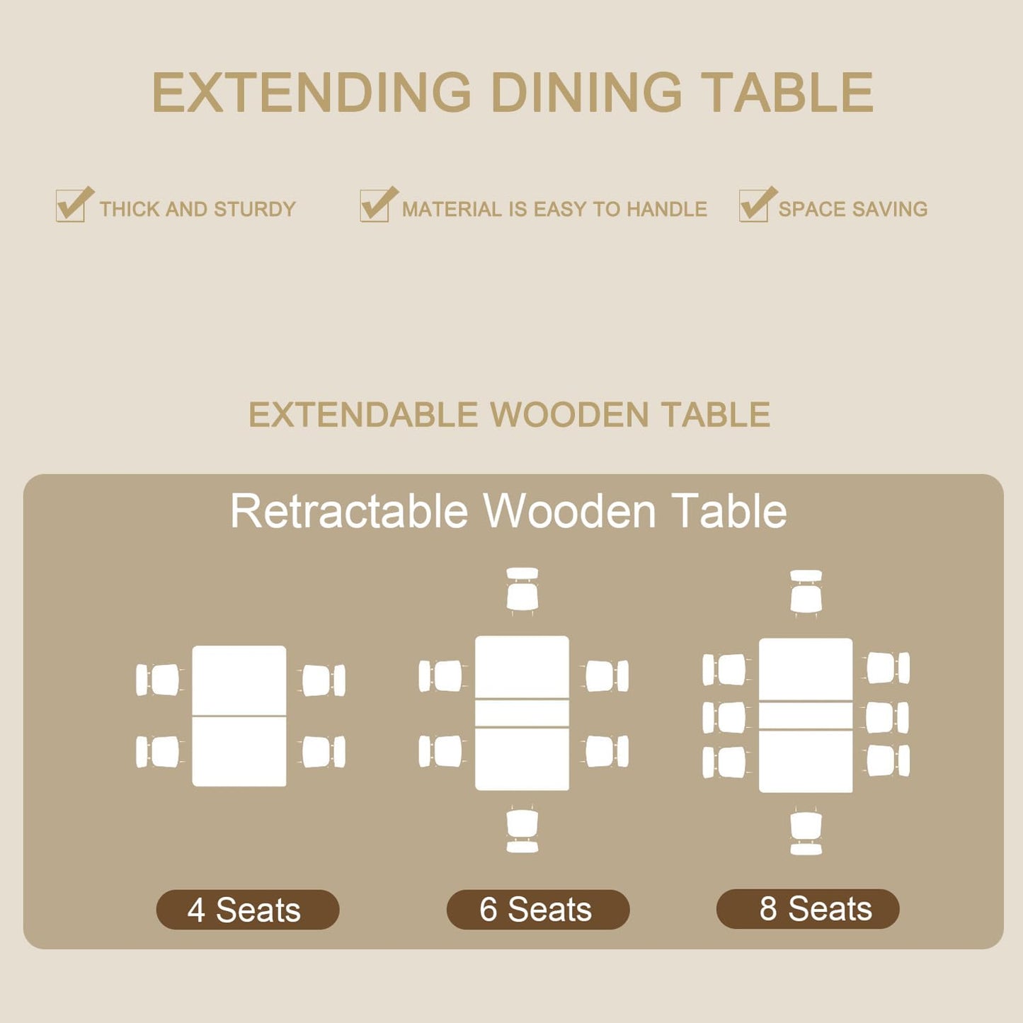 HomVent 5 Piece Extendable Dining Table Set for 4 with Chairs, 63"-78.7" 4 Person Dining Room Table Sets for 4-10 People, Wood Rectangle Farmhouse Expandable Kitchen Table Chairs Set of 4, Dinner Set