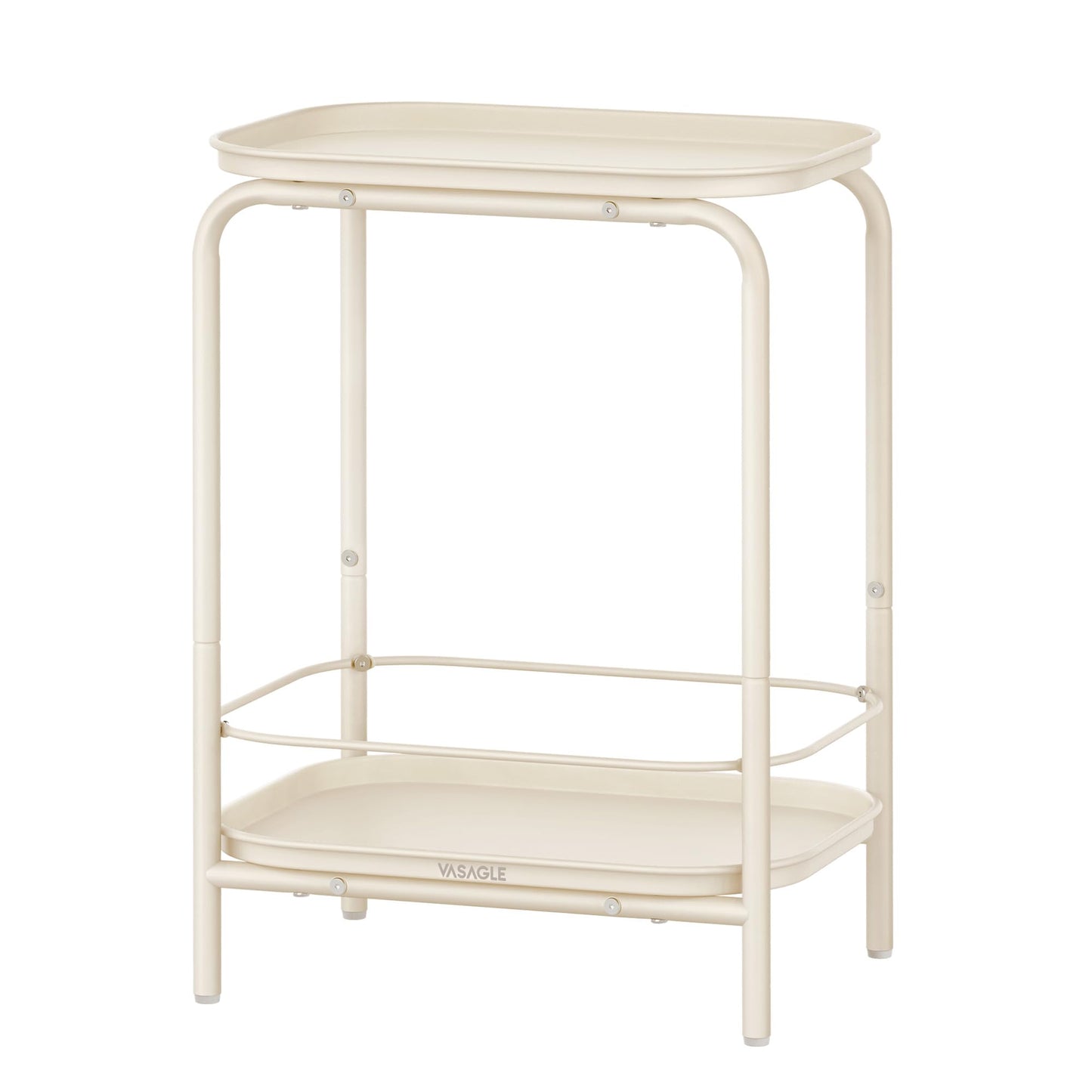 VASAGLE 2-Tier Outdoor Table, Small Side End Table with Tray Storage, Bedside Nightstand for Living Room, Bedroom, Modern Style, Cream White ULET243W01