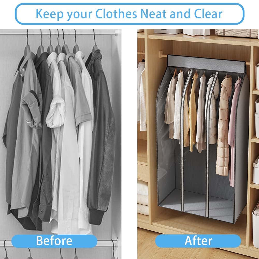 Large Garment Bags for Hanging Clothes with Zipper, Hanging Garment Bags for Closet Storage, Clothes Protector Bags to Keep Dust and Moisture off Clothes (silver gray, 23.6x39.3x39.3)
