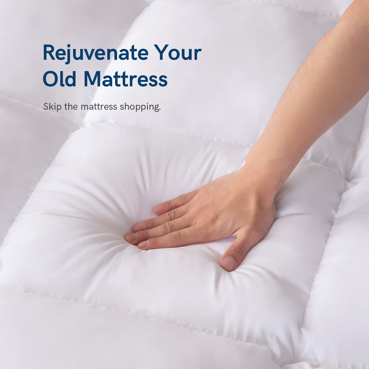 ELEMUSE Full Mattress Topper for Back Pain, Extra Thick Mattress Pad Cover, Plush Soft Pillowtop with Elastic Deep Pocket, Overfilled Down Alternative Filling