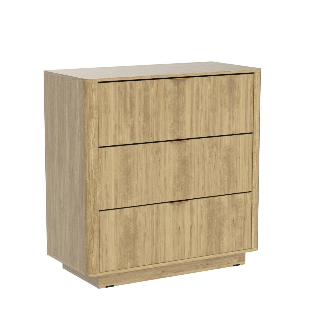 mopio Brooklyn 3 Drawer Dresser for Bedroom, Mid Century Modern Chest of Drawers, Wood Tall Nightstand, Waveform Fluted Side Table, Enhanced Safety, ASTM F2057-23 Sturdy Compliant (Oak)