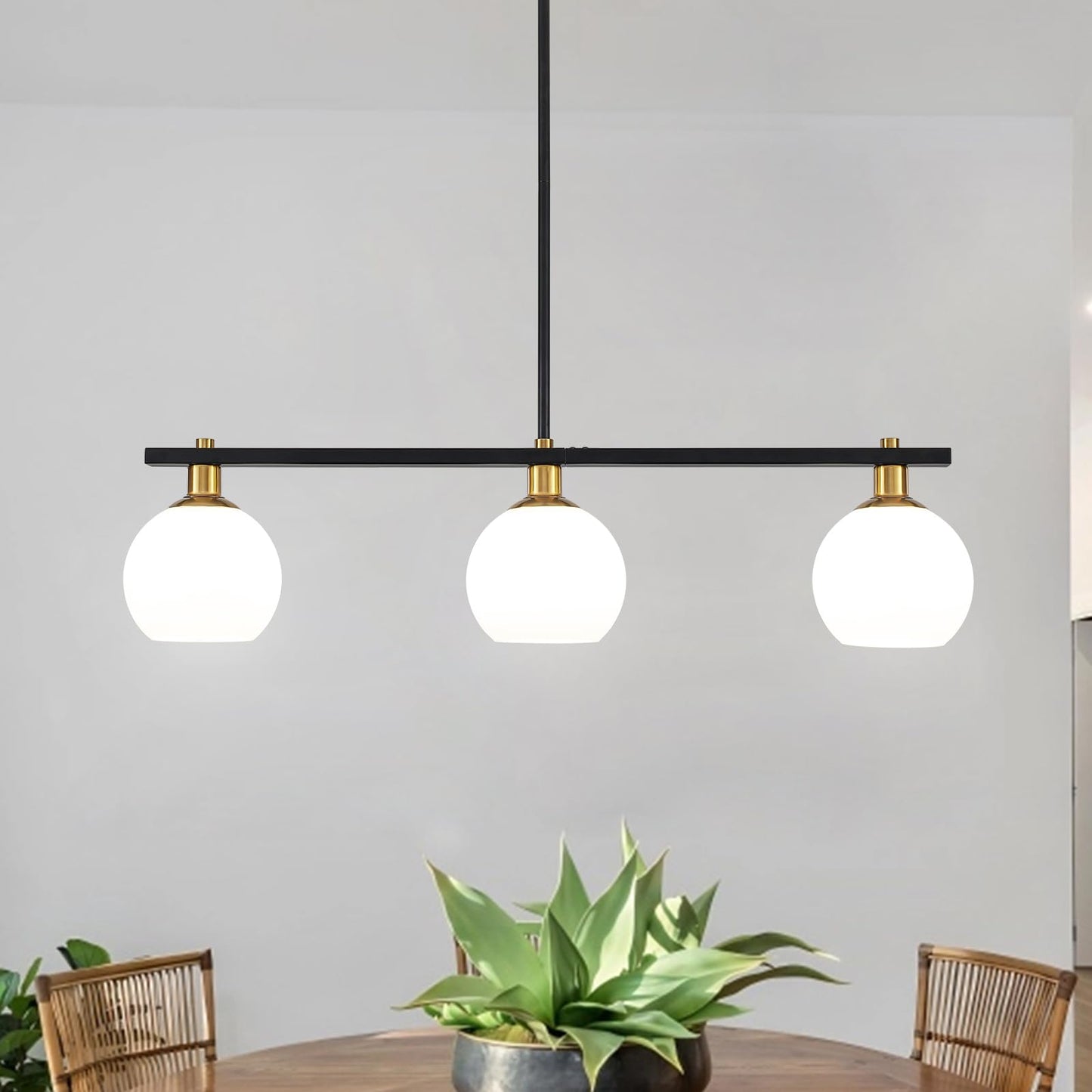 Black and Gold Chandeliers for Dining Room Chandelier Over Table 3-Light Kitchen Island Lighting with Glass Shades Linear Pendant Lighting Fixture Modern Island Lights for Kitchen Table Foyer Bar