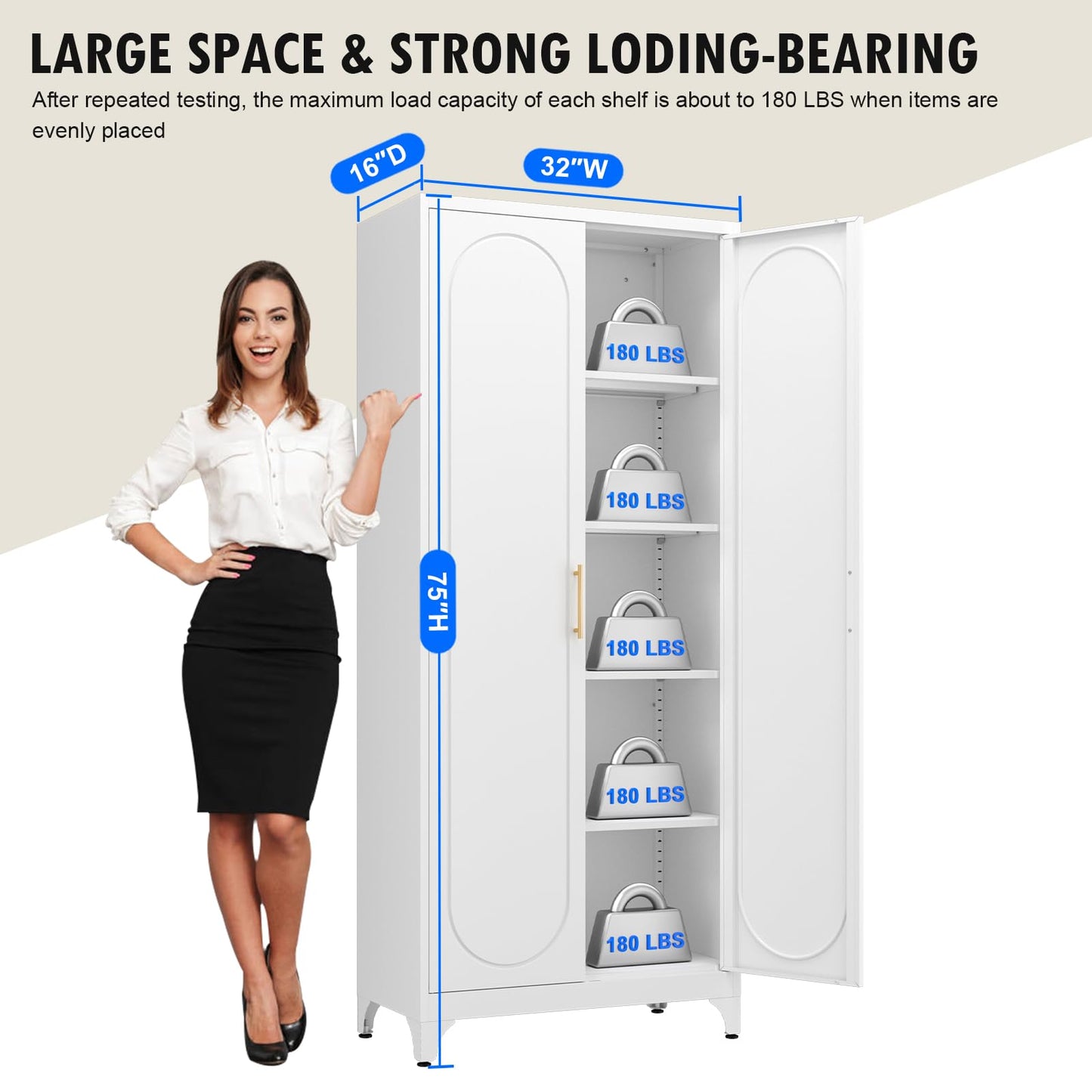 Polup Metal Storage Cabinet with Doors and Shelves, 71 Inch Tall Kitchen Pantry Cabinet, Pantry Cabinets for Kitchen Storage, Freestanding Cupboard for Living, Dining Room, White, Assembly Required