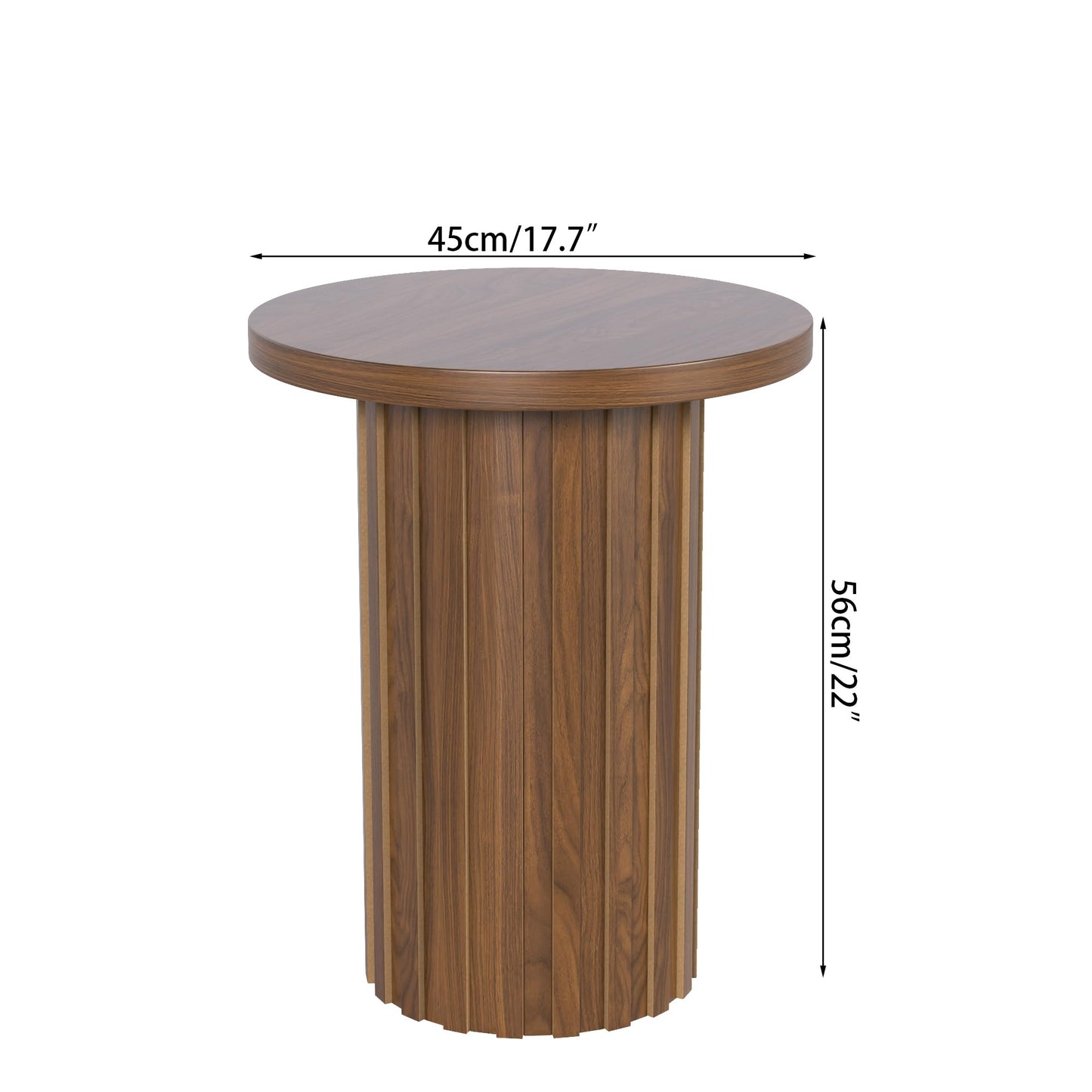 Fsbecl Farmhouse Pedestal End Table Round Side Table with Fluted Panel Rustic Drink Table for Small Space Living Room (Walnut)