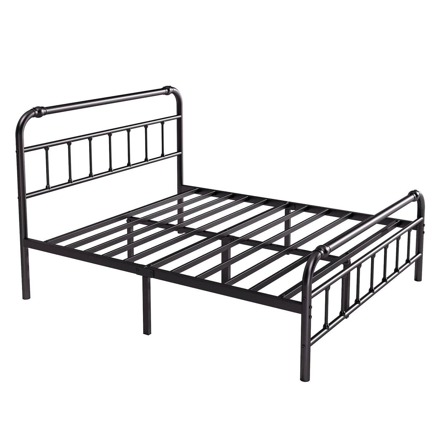 BOSRII Queen Size Bed Frame with Headboard and Footboard, 18 Inches High, 3500 Pounds Heavy Duty Metal Slats Support for Mattress, No Box Spring Needed, Noise-Free, Black