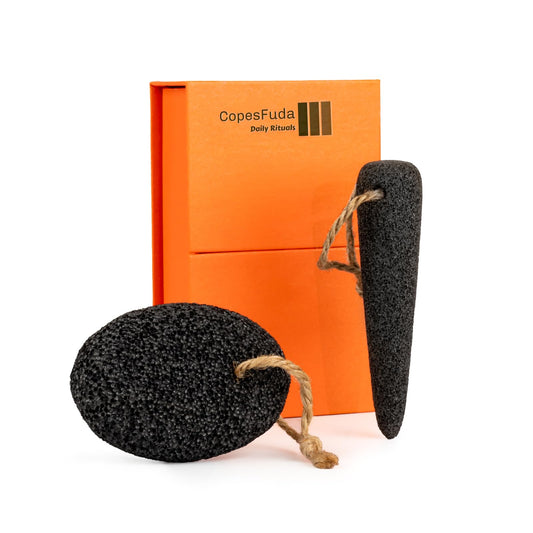 CopesFuda Natural Volcanic Pumice Stone for Feet & Hands. Foot Scrubber for Dead Skin Remover & Deep Cleansing, Cone Shape Stone for Hard-to-Reach Areas Corn Removal, 2 Pieces with Bamboo Charcoal