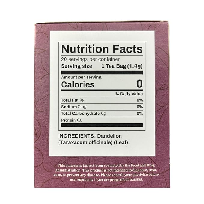 Organic Positively Botanicals Company, Dandelion Leaf Herbal Tea Bags, 20 Count