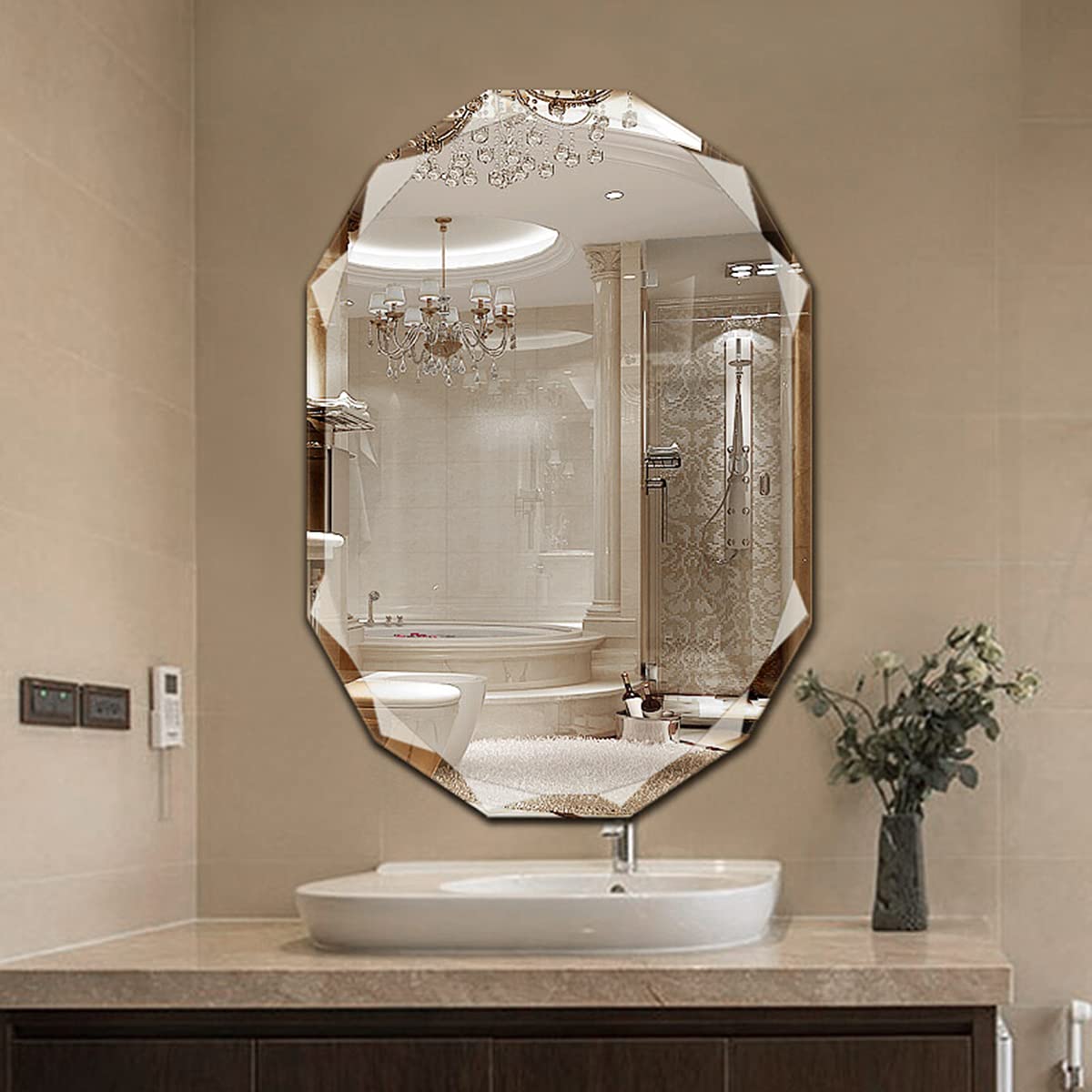 SNUGACE Single Beveled Edge Frameless Wall Mount Bathroom Vanity Mirror, 24” X 36”|Silver|
