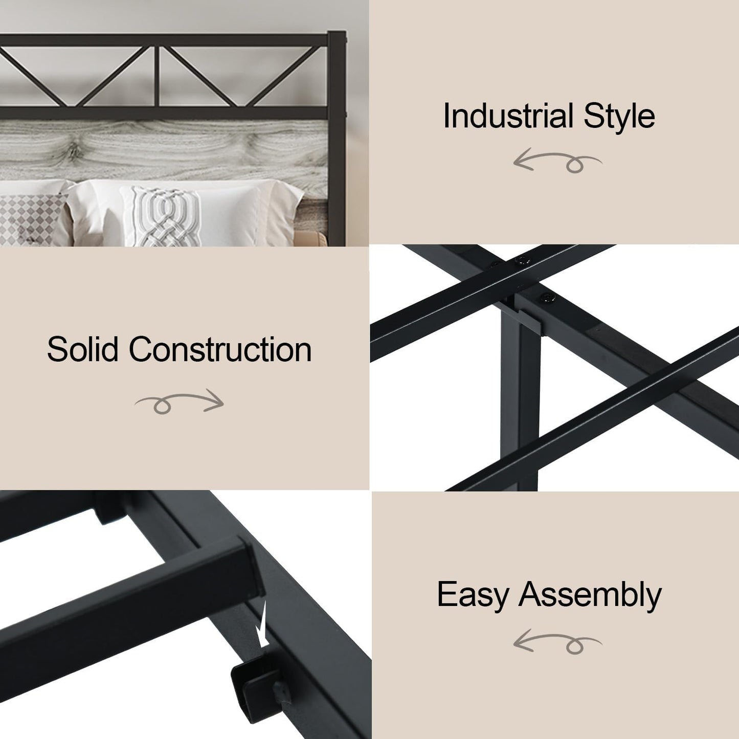King Size Bed Frame, Industrial King Bed Frame and 51.2" Tall Headboard, King Platform Bed Frame with Strong Steel Slats Support, Noise Free, No Box Spring Needed, Easy Assembly, Rustic Brown