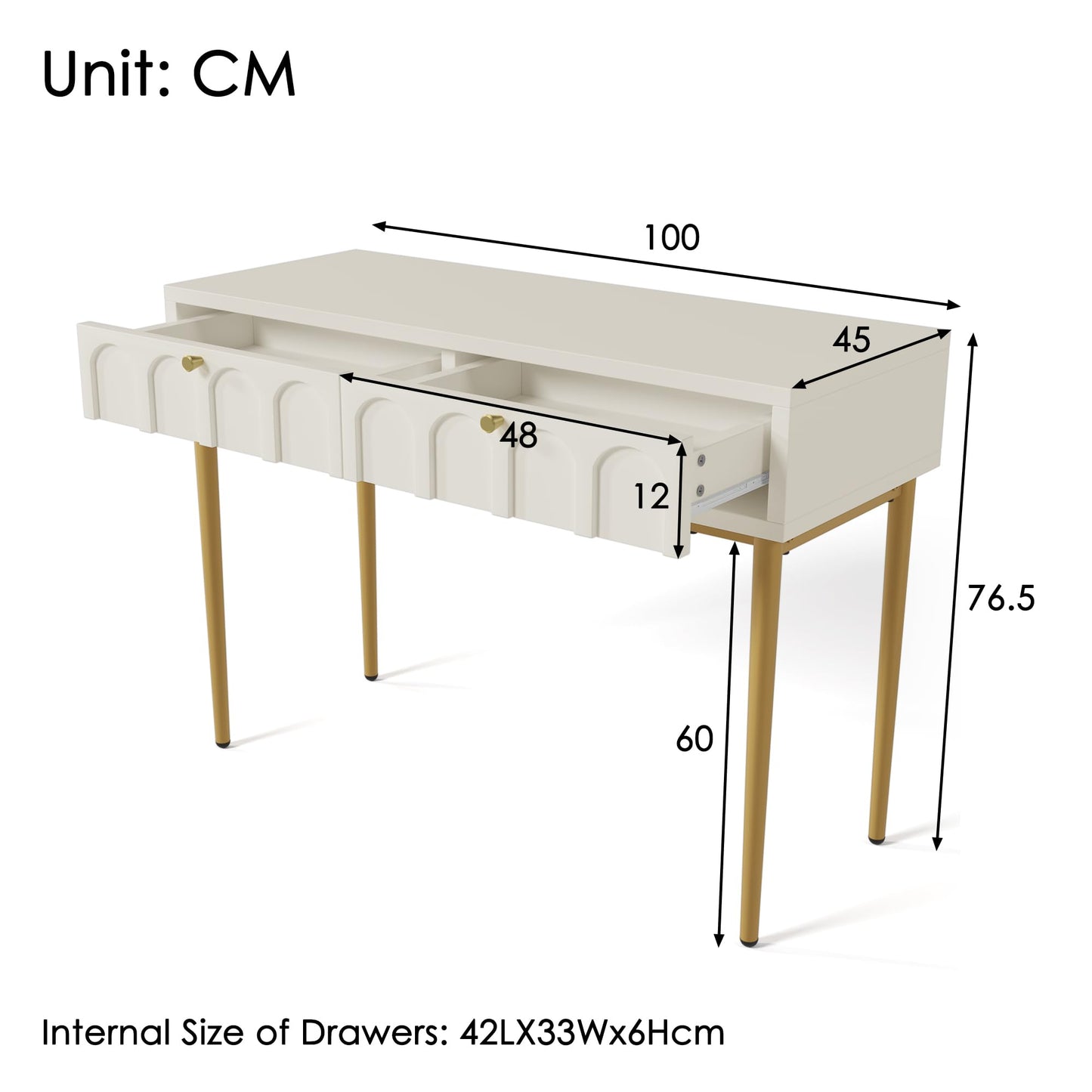 MATONELL Modern Style Double Drawer Dressing Table - Combining Wood & Metal Legs - Spacious Storage, Durable - Suitable for Bedroom, Living & Office - Multi-Purpose Use